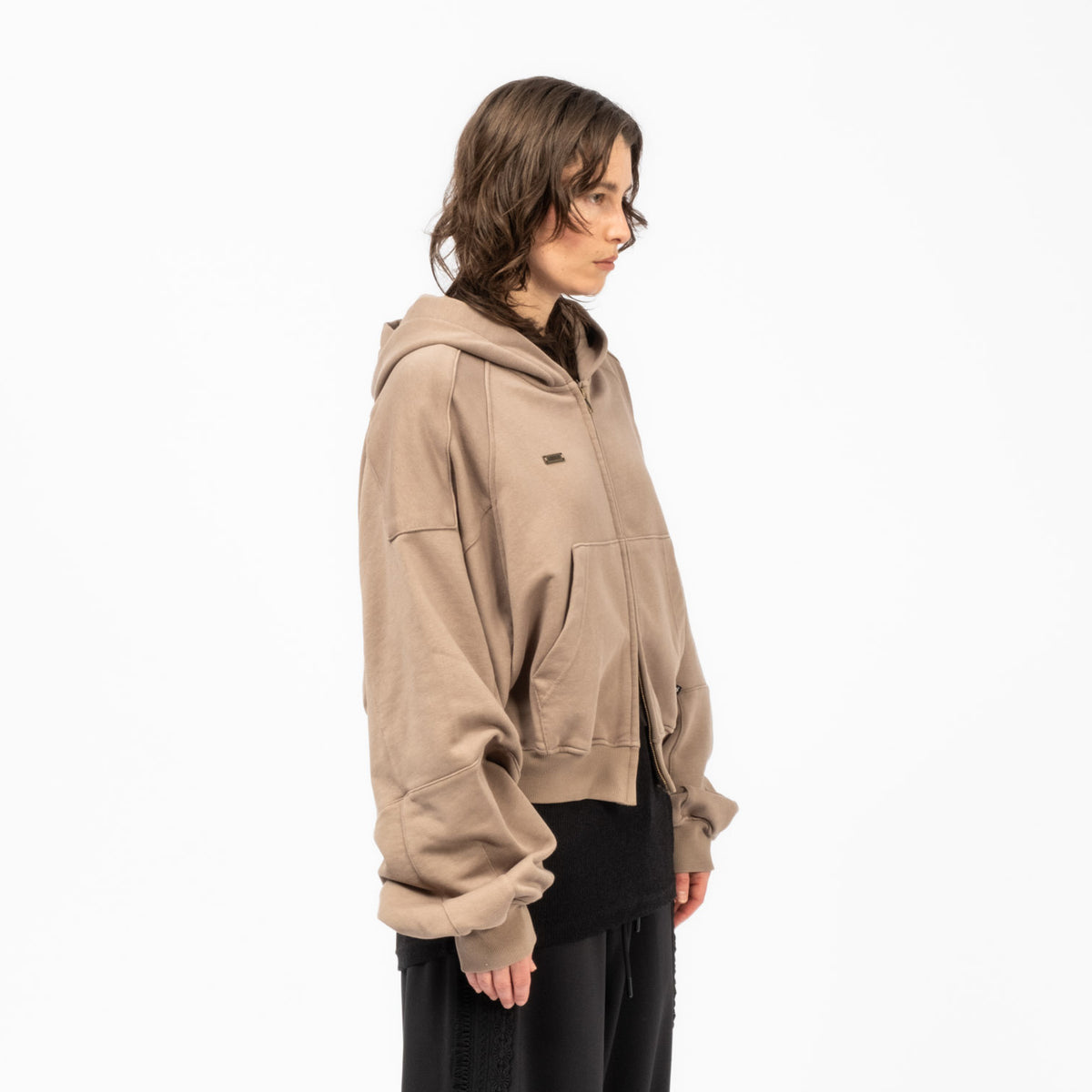 [AJOBYAJO] CROPPED WASHED ZIP-UP HOODIE _ DUSTY PINK