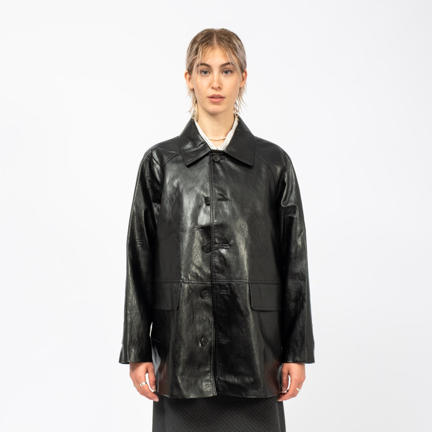 [DUNST] UNISEX LILY ALTER-LEATHER HALF JACKET _ BLACK