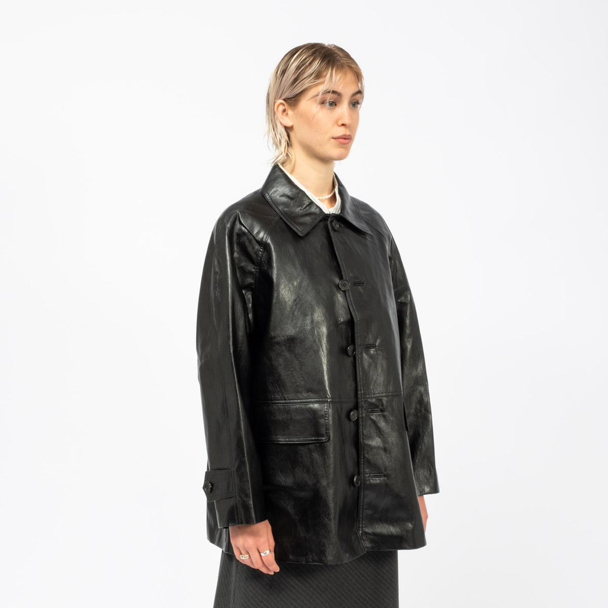 [DUNST] UNISEX LILY ALTER-LEATHER HALF JACKET _ BLACK