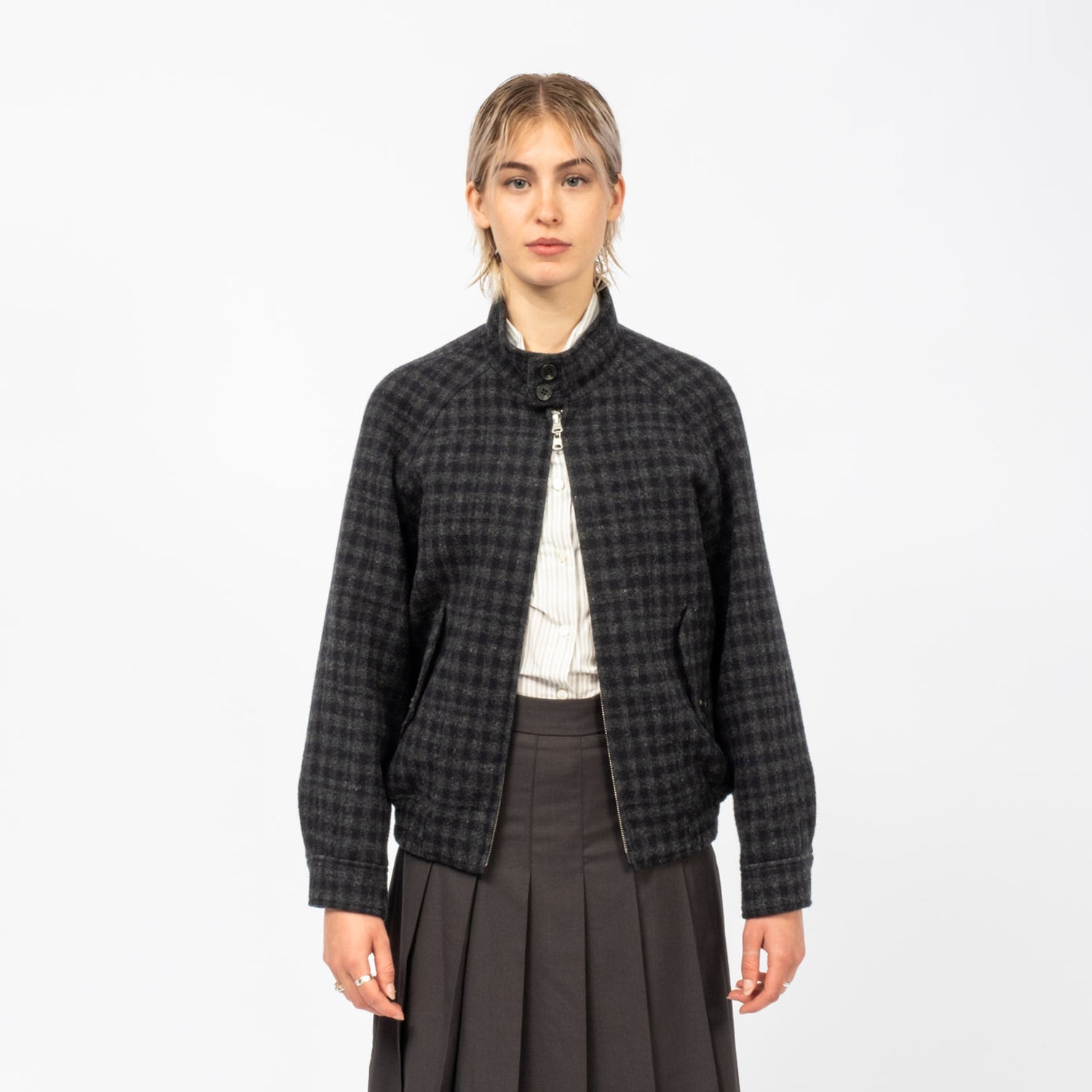 [DUNST] UNISEX HARRINGTON QUILTED WOOL BLOUSON _ DEEP NAVY CHECK