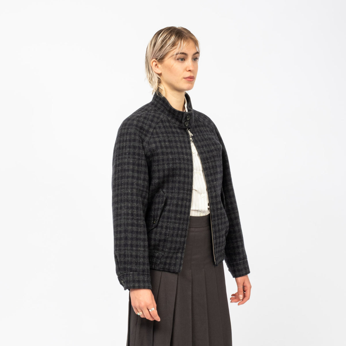 [DUNST] UNISEX HARRINGTON QUILTED WOOL BLOUSON _ DEEP NAVY CHECK
