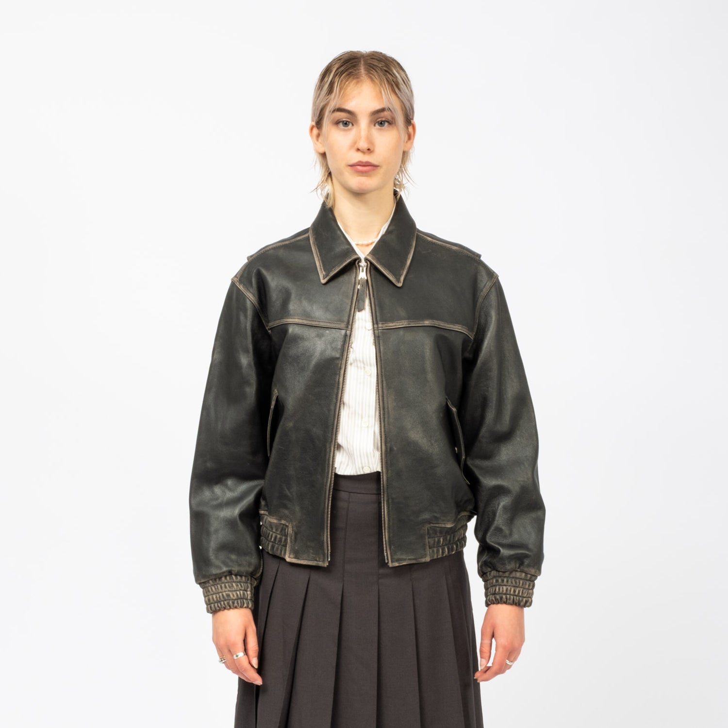 [DUNST] UNISEX REFINED LEATHER BLOUSON _ BRUSHED BLACK