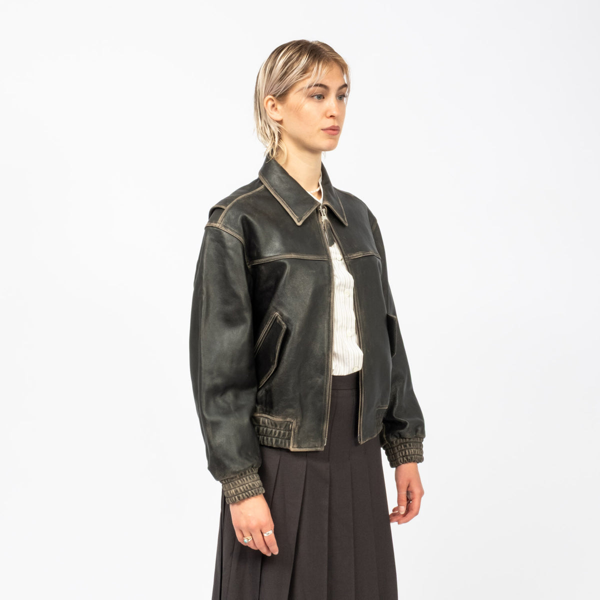 [DUNST] UNISEX REFINED LEATHER BLOUSON _ BRUSHED BLACK
