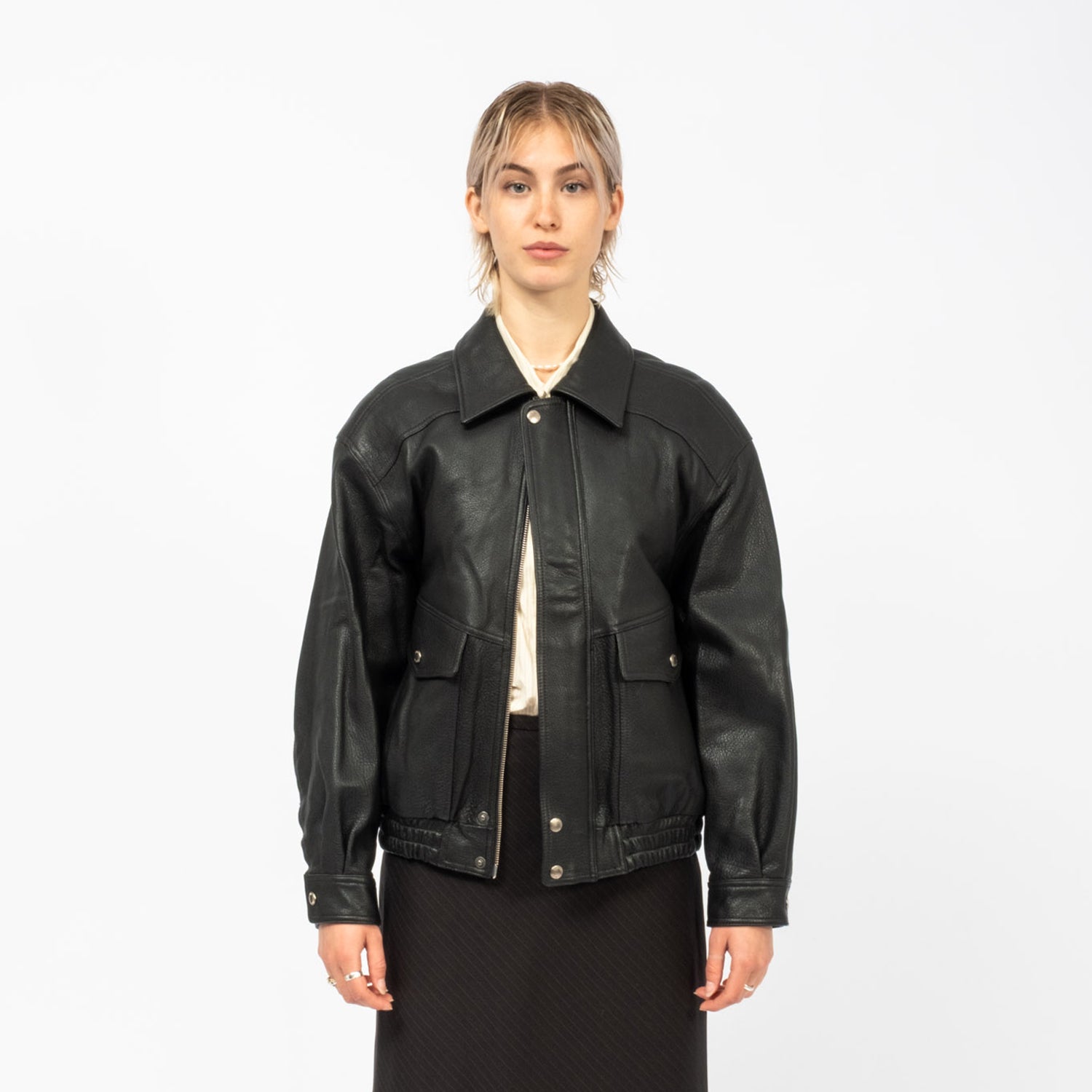 [DUNST] UNISEX OVERSIZED VINTAGE LEATHER BLOUSON _ BLACK