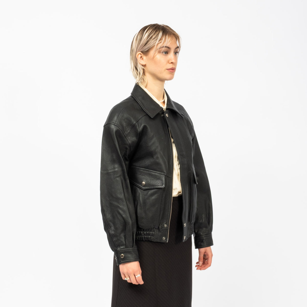 [DUNST] UNISEX OVERSIZED VINTAGE LEATHER BLOUSON _ BLACK
