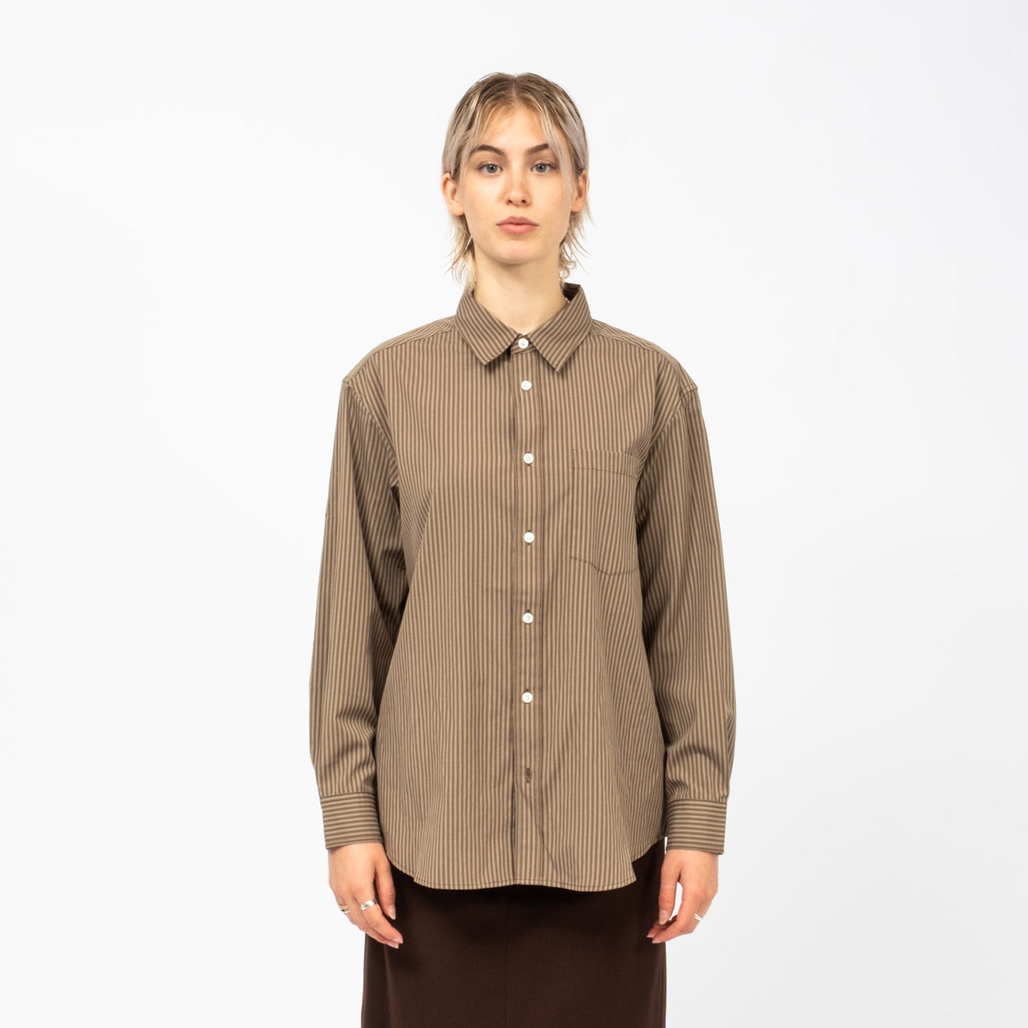[DUNST] UNISEX INFORMAL SHIRT _ BROWN STRIPE