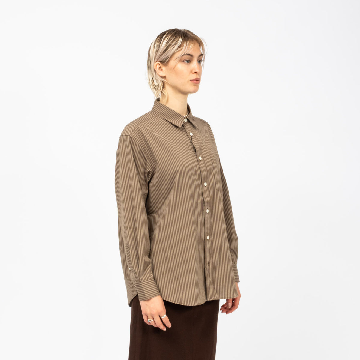 [DUNST] UNISEX INFORMAL SHIRT _ BROWN STRIPE