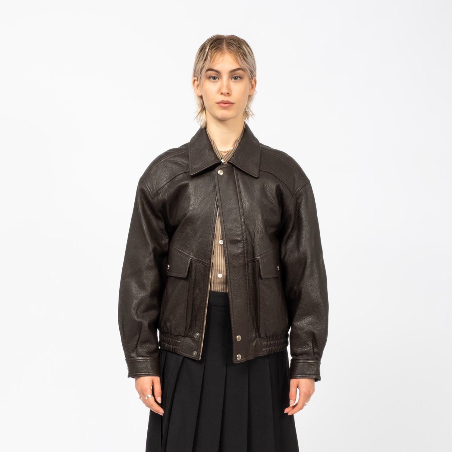 [DUNST] UNISEX OVERSIZED VINTAGE LEATHER BLOUSON _ BROWN