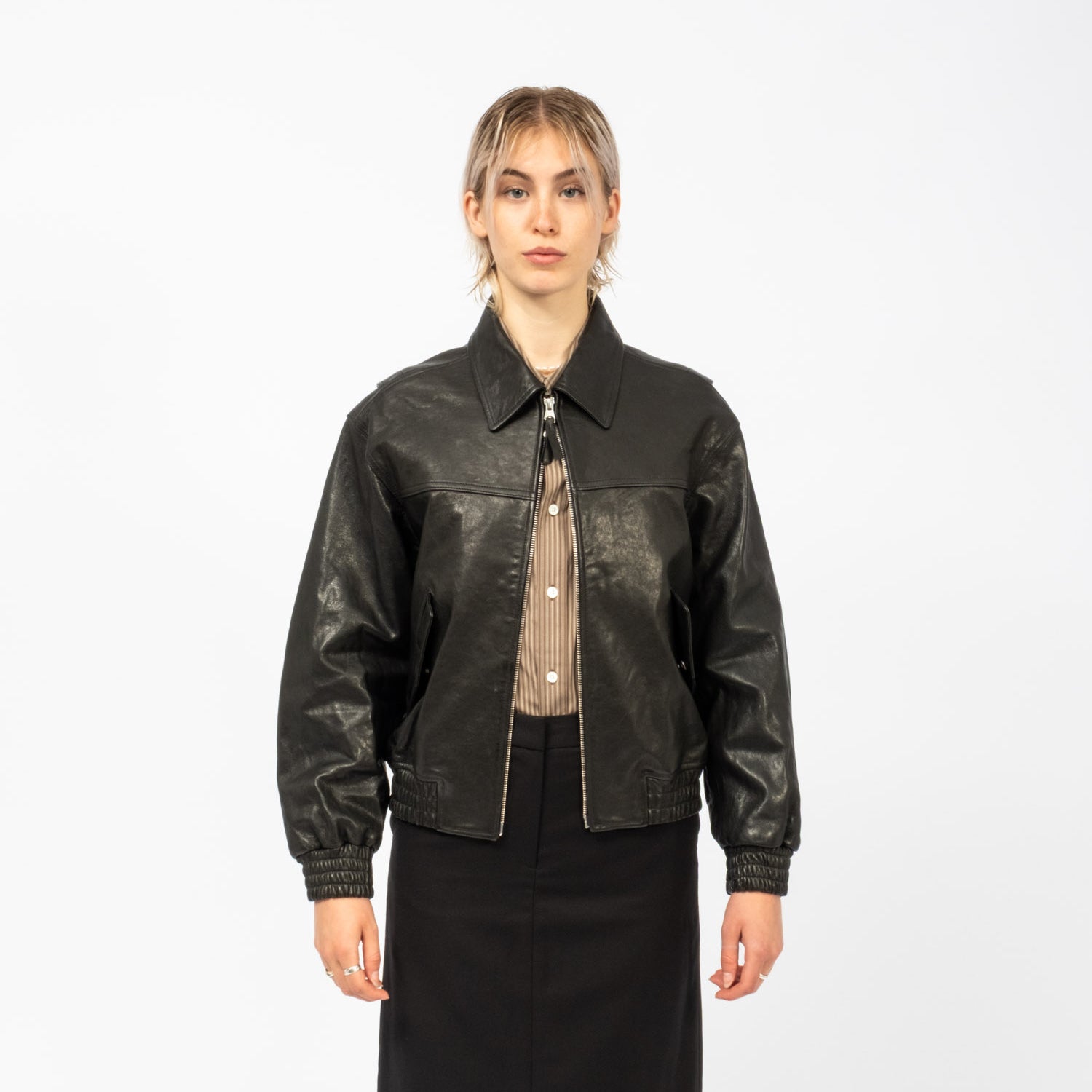 [DUNST] UNISEX REFINED LEATHER BLOUSON _ BLACK