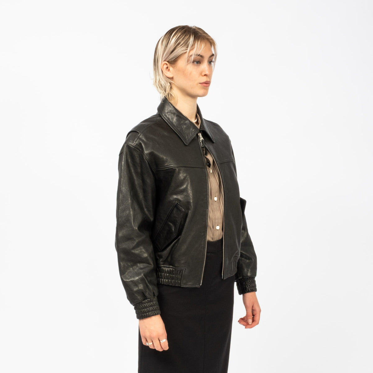 [DUNST] UNISEX REFINED LEATHER BLOUSON _ BLACK