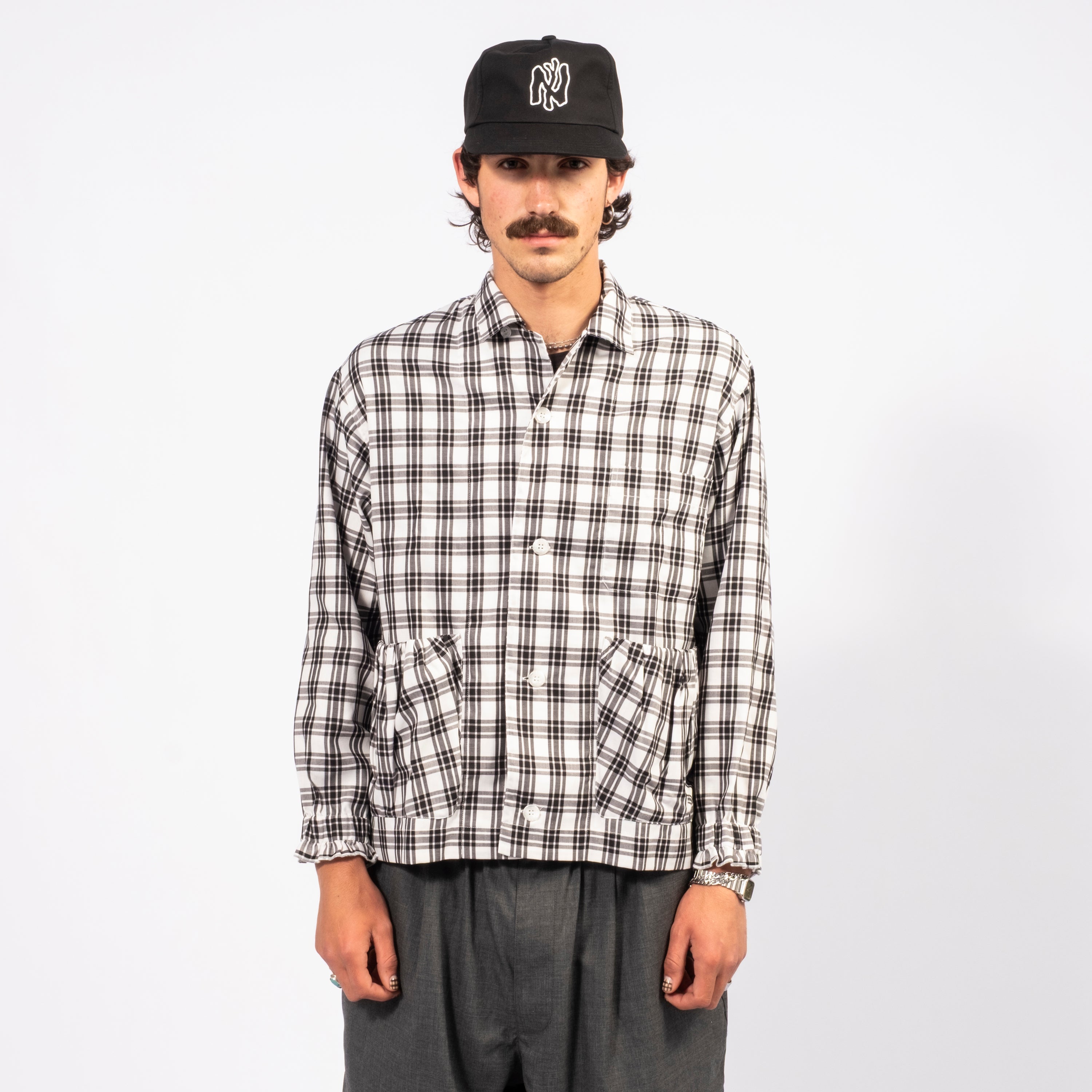 [NICK GEAR] PLAID SHIRT _ WHITE/BLACK