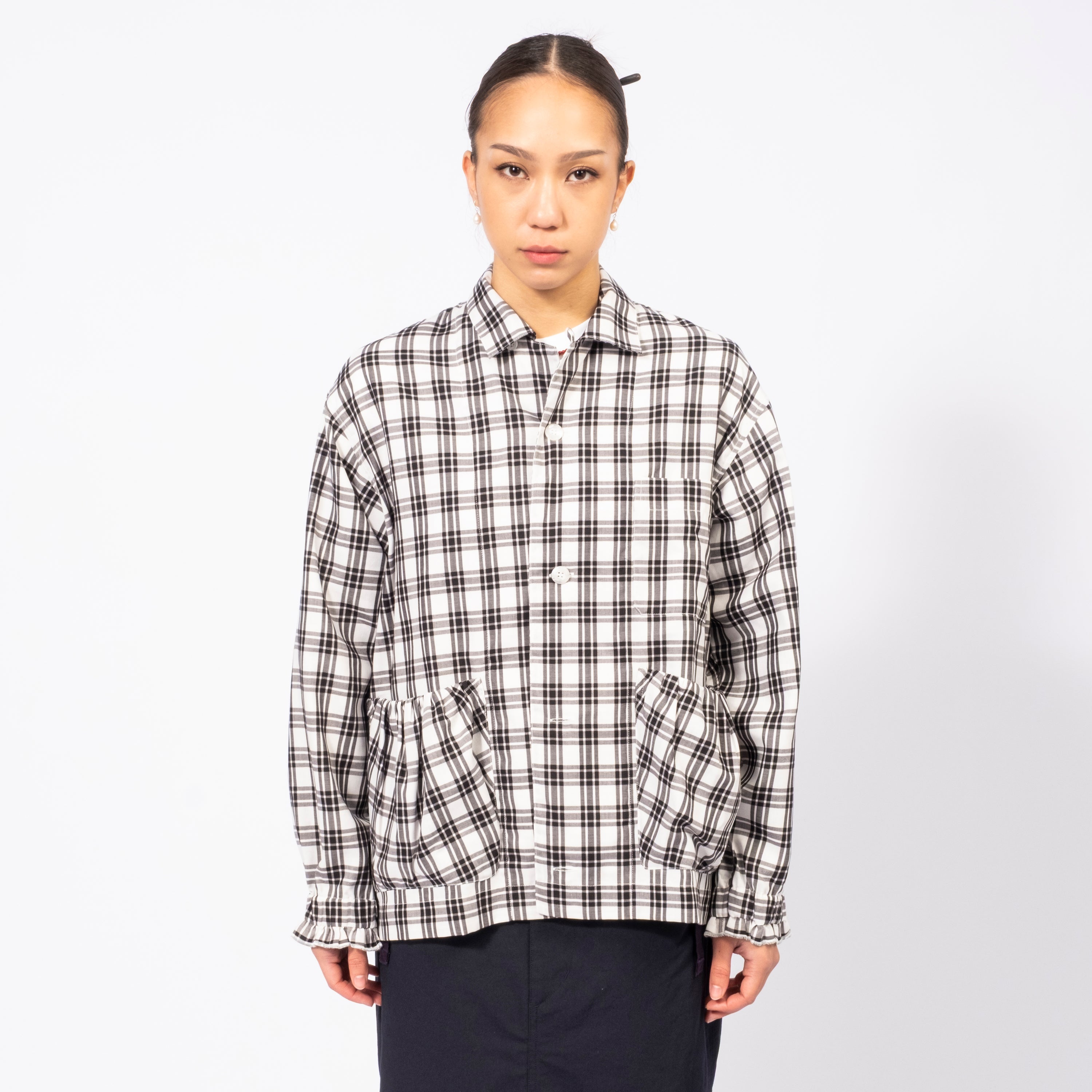 [NICK GEAR] PLAID SHIRT _ WHITE/BLACK