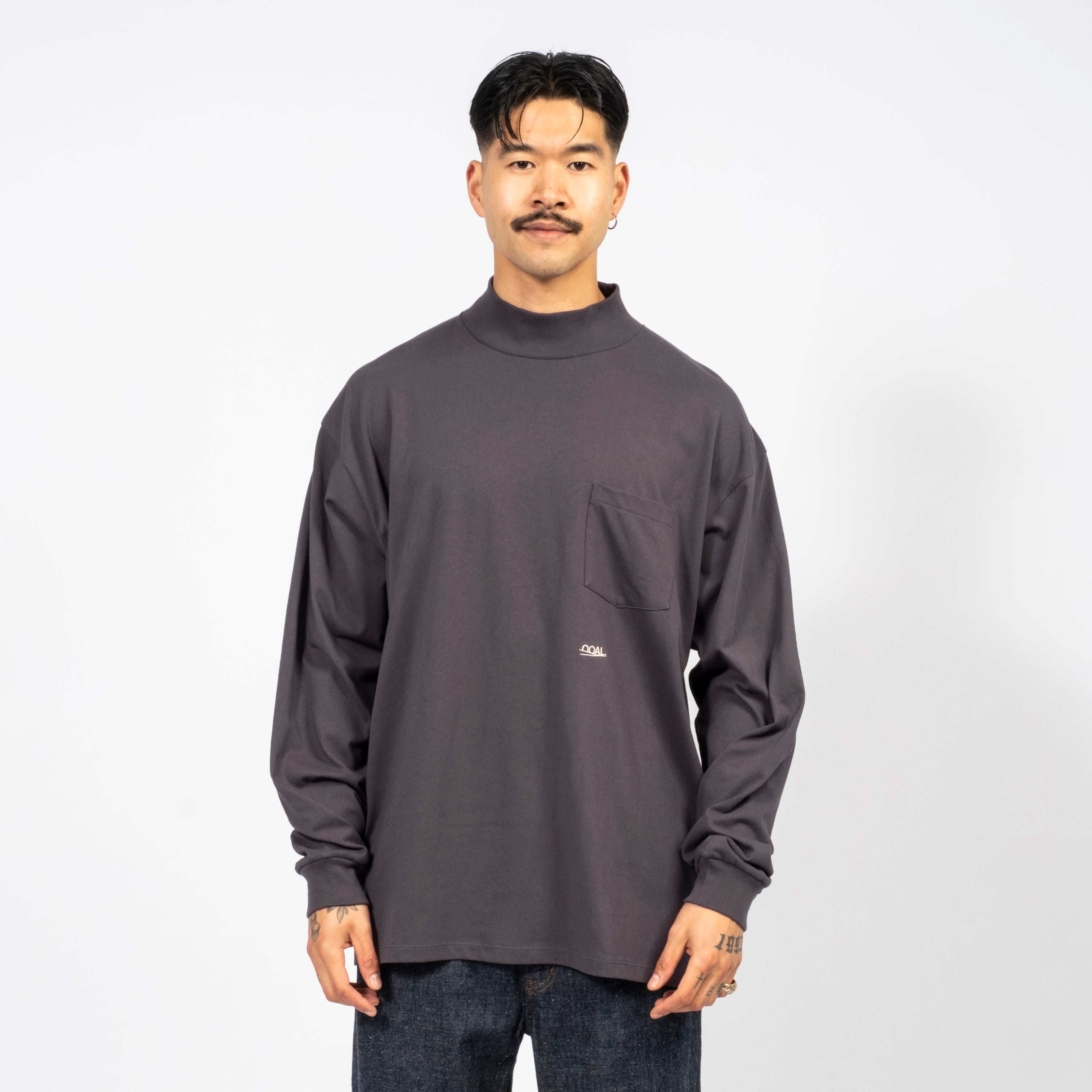 [NANAMICA] OOAL MOCK NECK L/S TEE _ VINTAGE NAVY