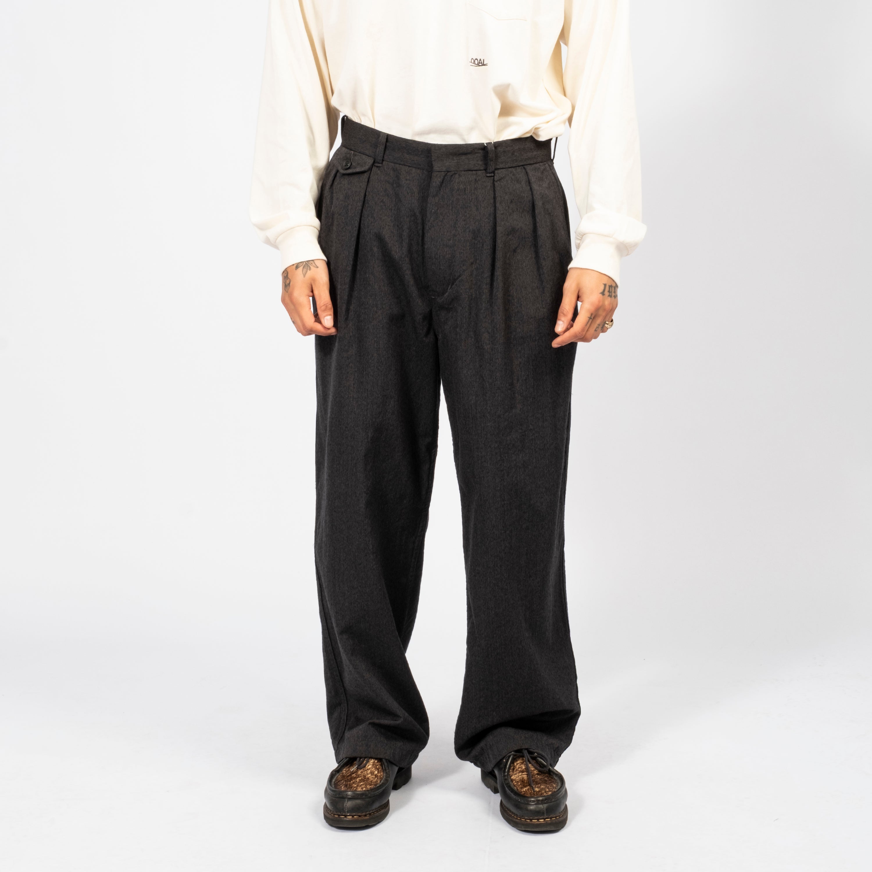 [NANAMICA] WOOL GABARDINE PLEAT PANTS _ CHARCOAL