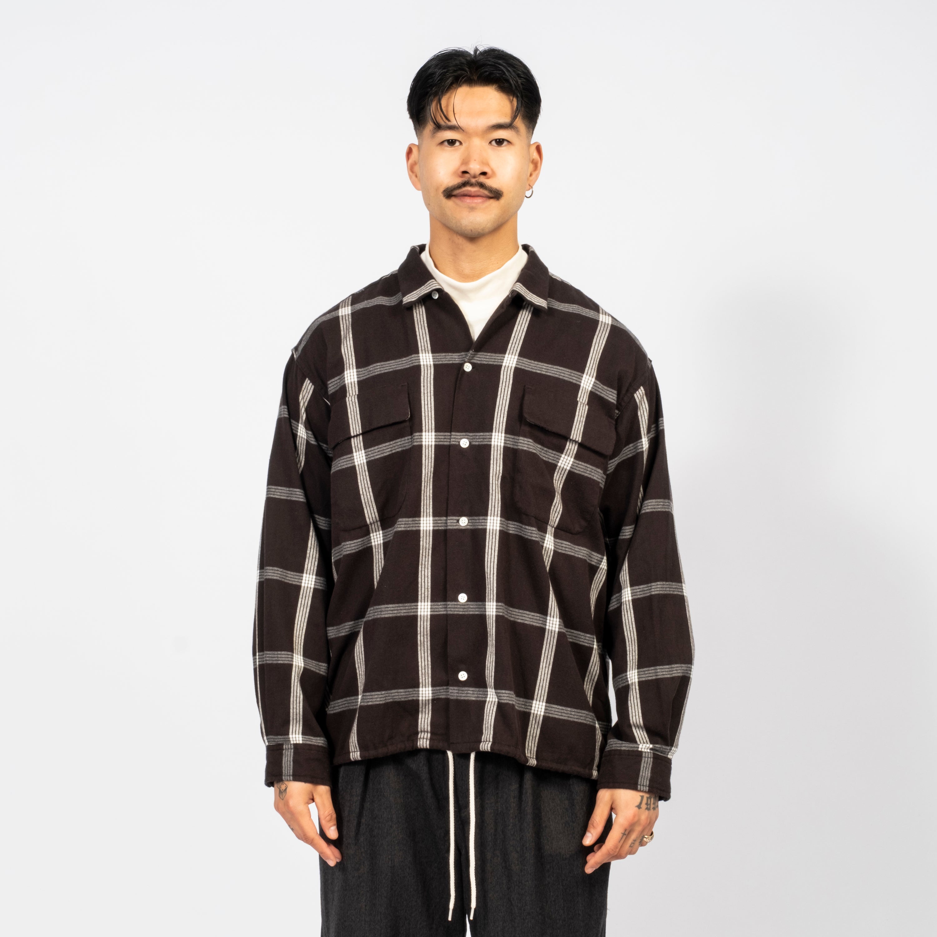 [NANAMICA] FLANNEL PALAKA CHECK SHIRT _ BLACK