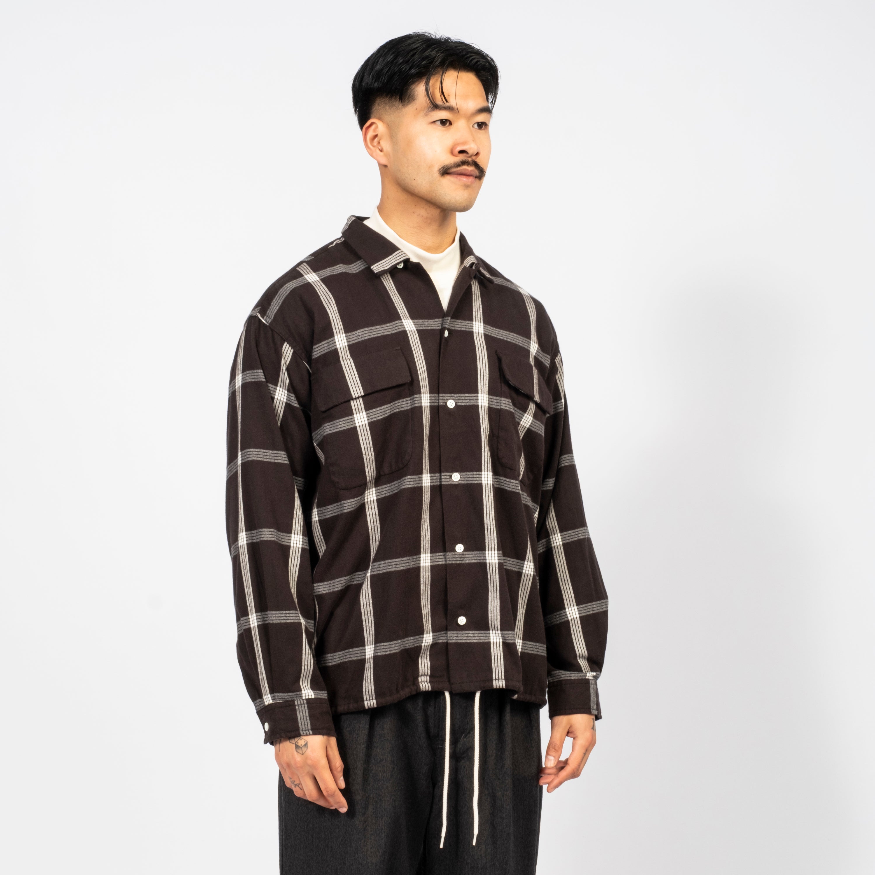 [NANAMICA] FLANNEL PALAKA CHECK SHIRT _ BLACK