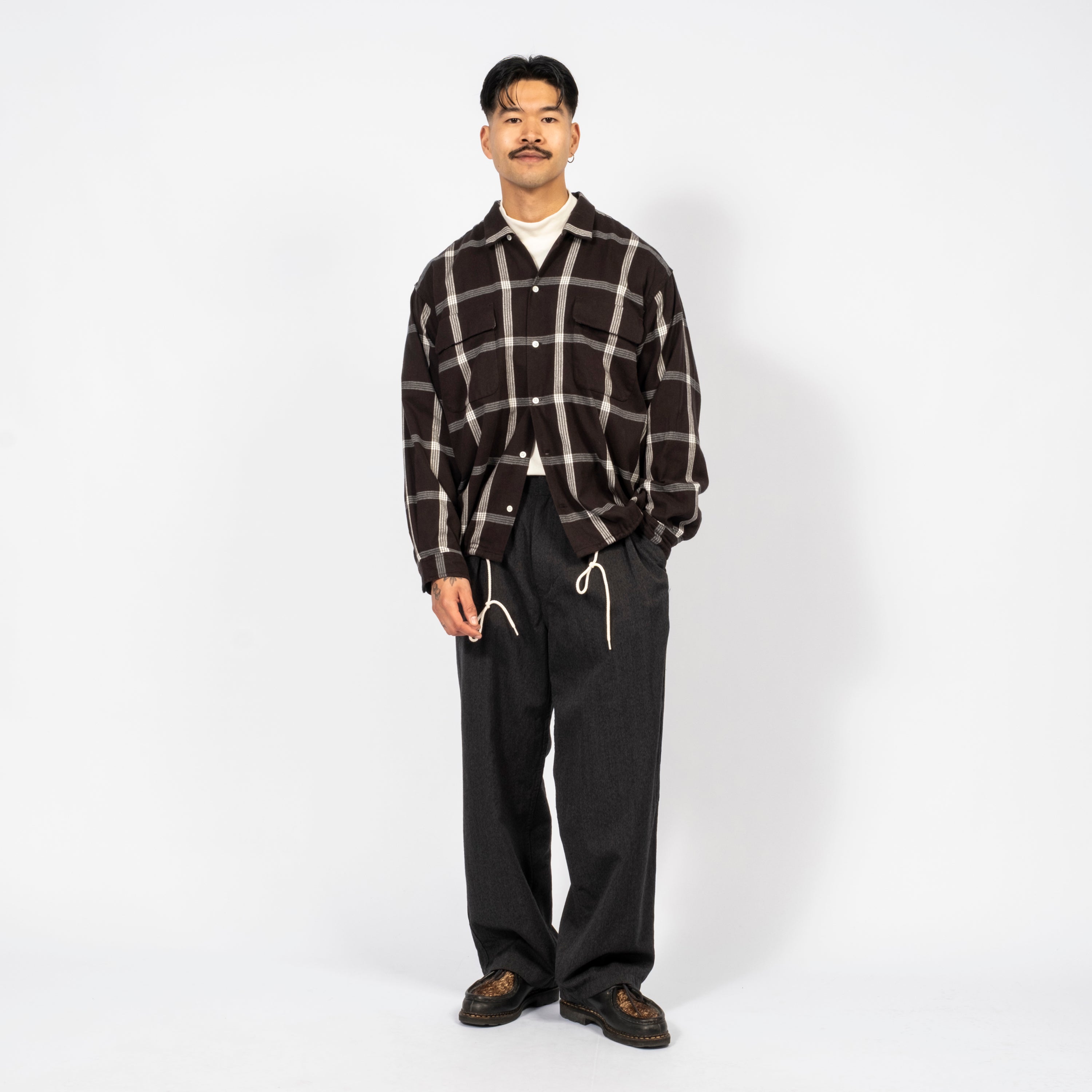 NANAMICA] FLANNEL PALAKA CHECK SHIRT _ BLACK