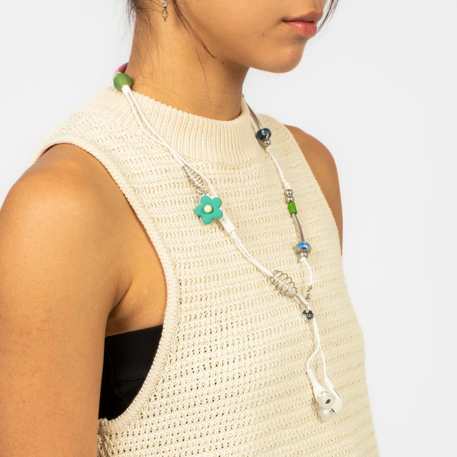 [52HZ LAB] SAMSUNG EARPHONE NECKLACE _ GREEN FLOWER