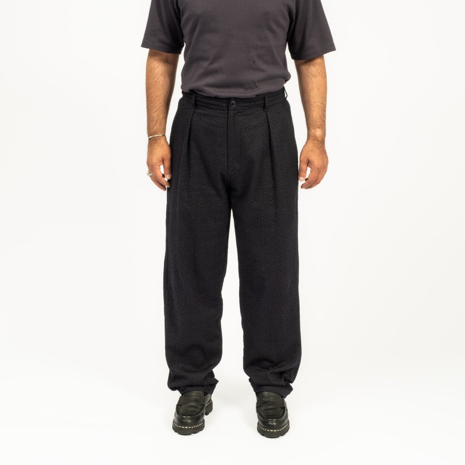 [BLUE BLUE JAPAN] J7064 MENS WOVEN MEYER LACETUCKED STRAIGHT PANTS _ DARK NAVY