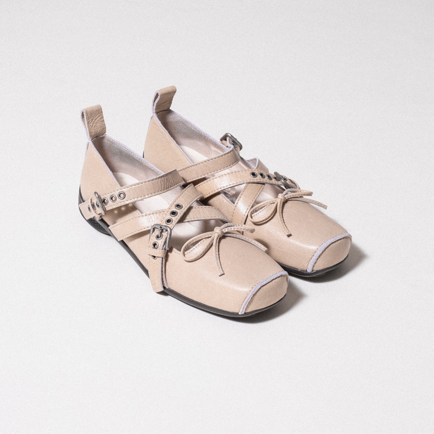 [OPEN YY] CROSS BUCKLE BALLET FLATS _ BEIGE