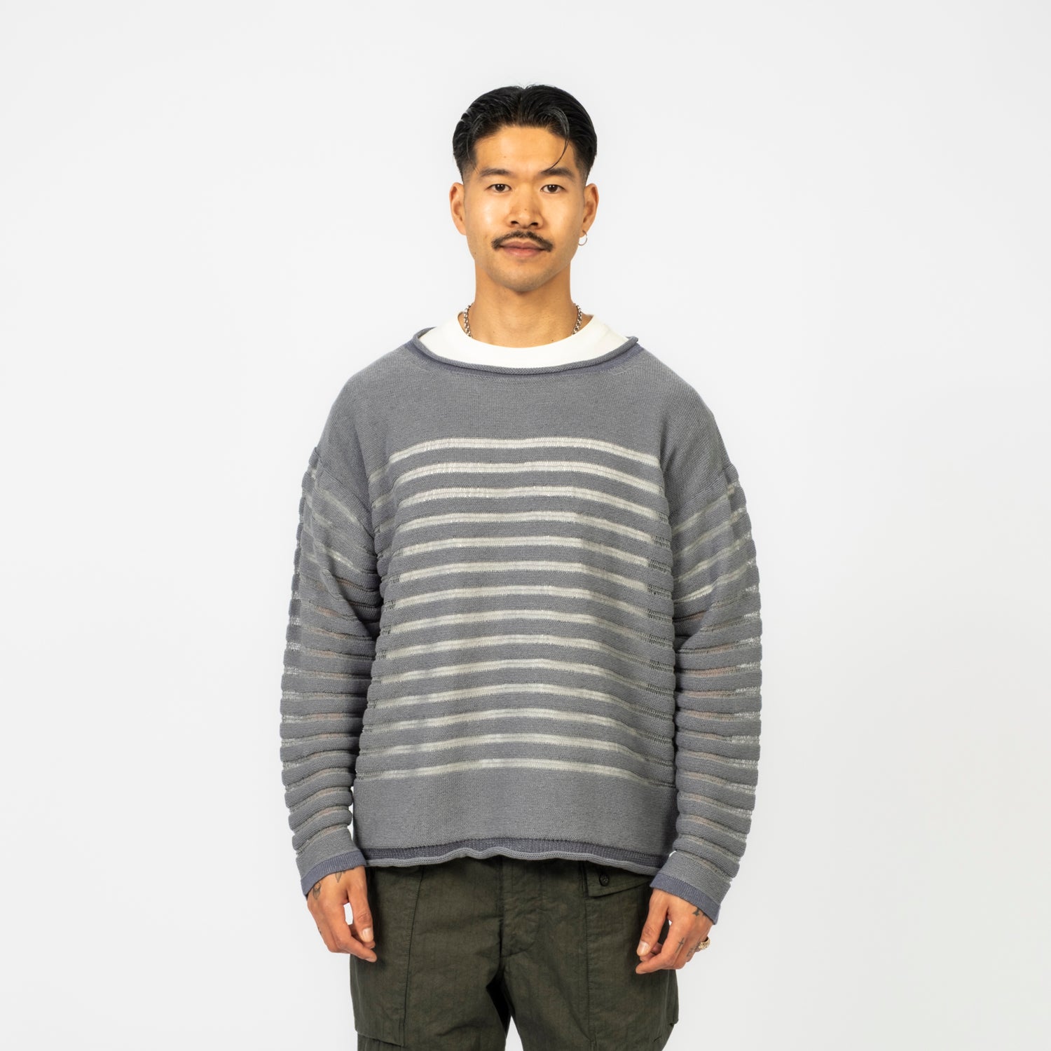 [INNAT] PANEL BORDER SWEATER _ BLUE GREY
