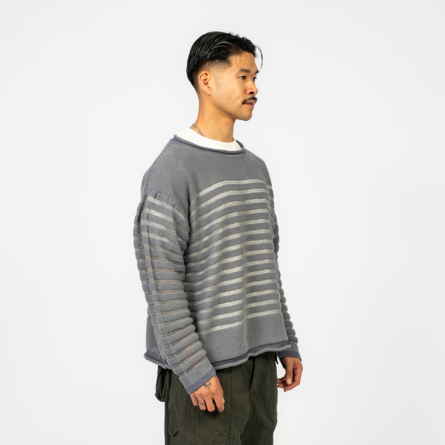 [INNAT] PANEL BORDER SWEATER _ BLUE GREY