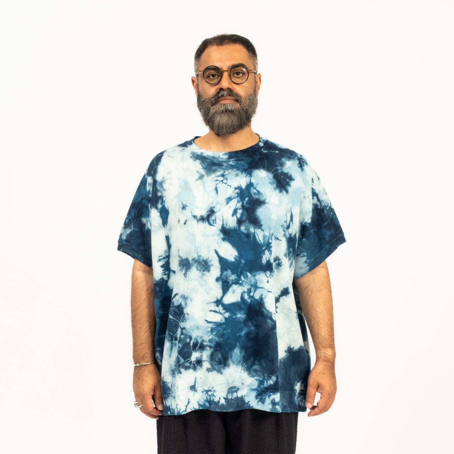 [BLUE BLUE JAPAN] J7250 UNISEX KNITTED EIGHTLOCK SMOOTH INDIGO SHIBORI FRENCH SLEEVE TEE _INDIGO