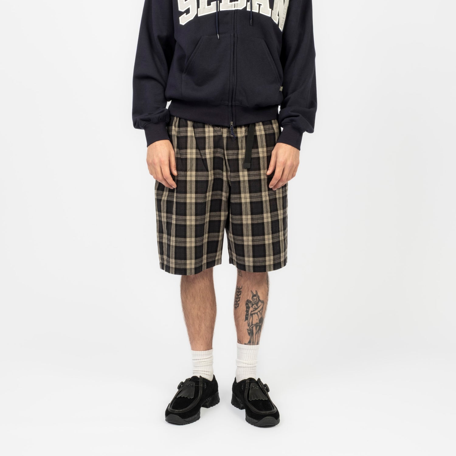 [SEDAN ALL-PURPOSE] COTTON LINEN PLAID SHORT _ KHAKI NAVY