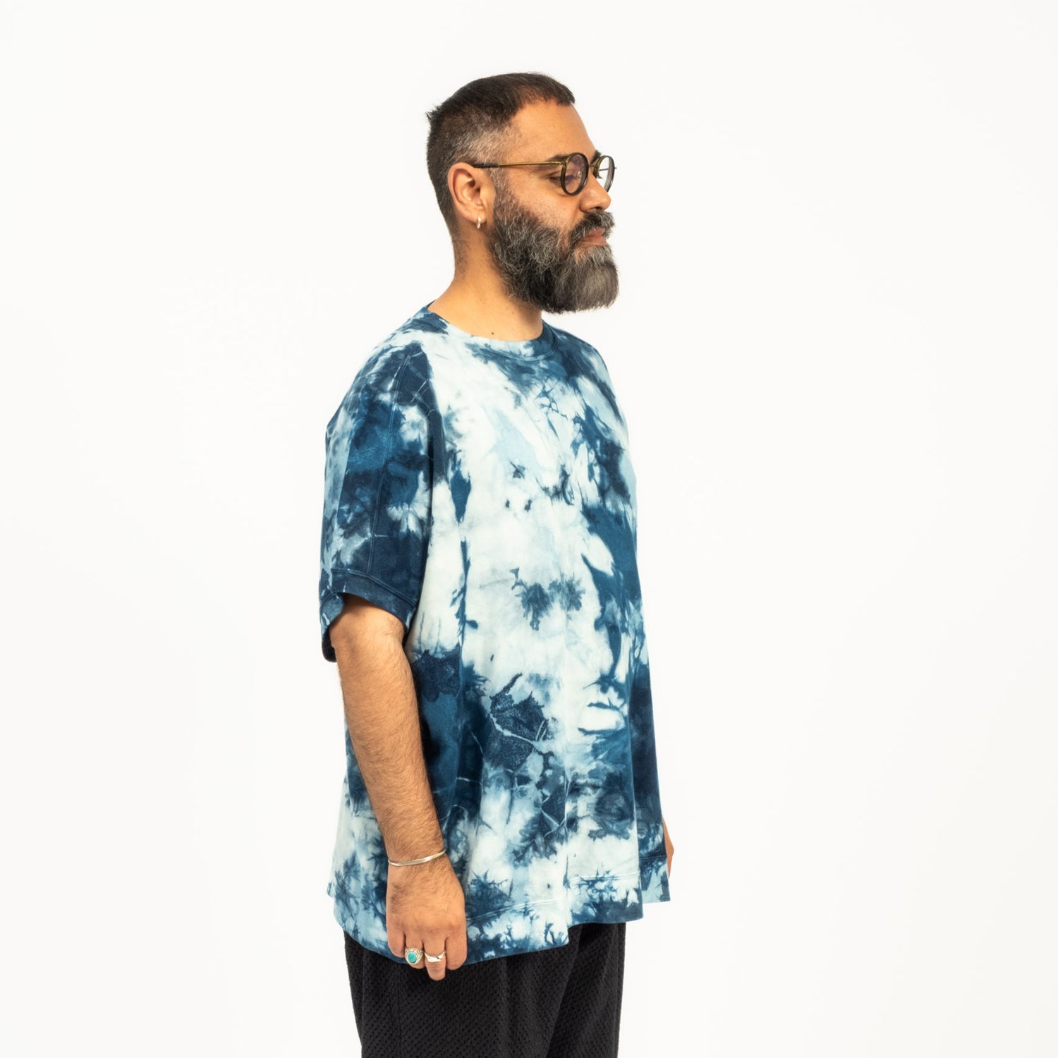 [BLUE BLUE JAPAN] J7250 UNISEX KNITTED EIGHTLOCK SMOOTH INDIGO SHIBORI FRENCH SLEEVE TEE _INDIGO
