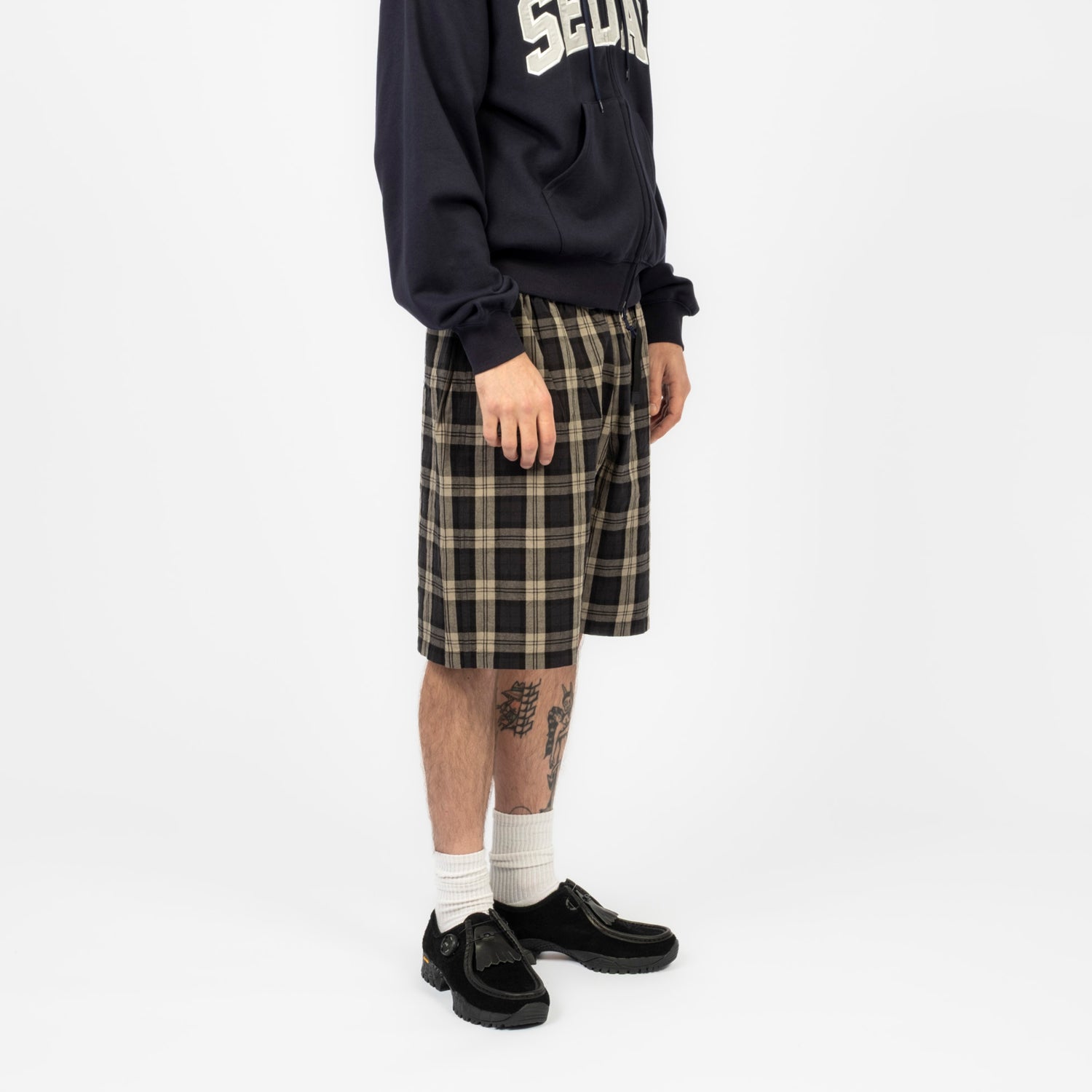 [SEDAN ALL-PURPOSE] COTTON LINEN PLAID SHORT _ KHAKI NAVY