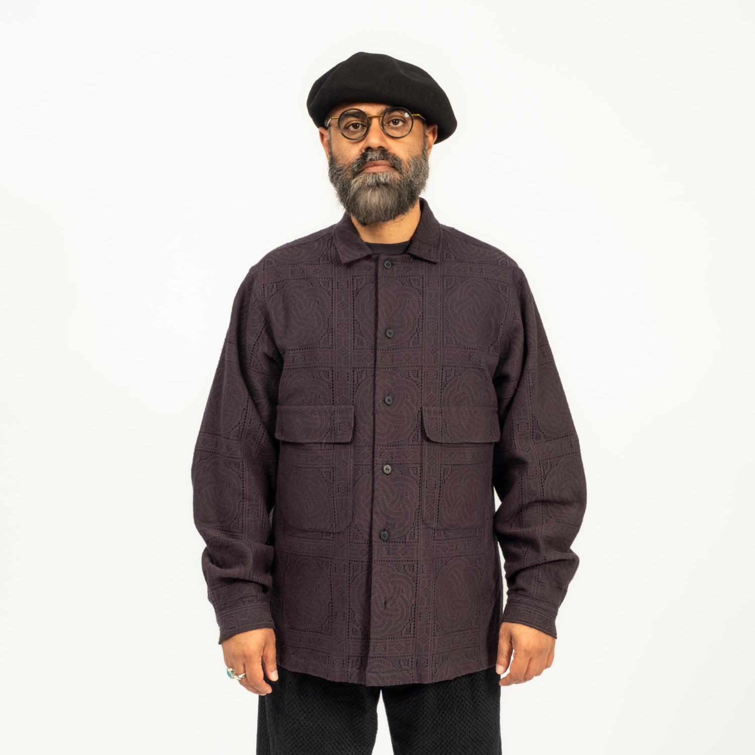 [BLUE BLUE JAPAN] J7223 MENS KNITTED -MIZUHIKI- LACELS SHIRT _ DARK NAVY