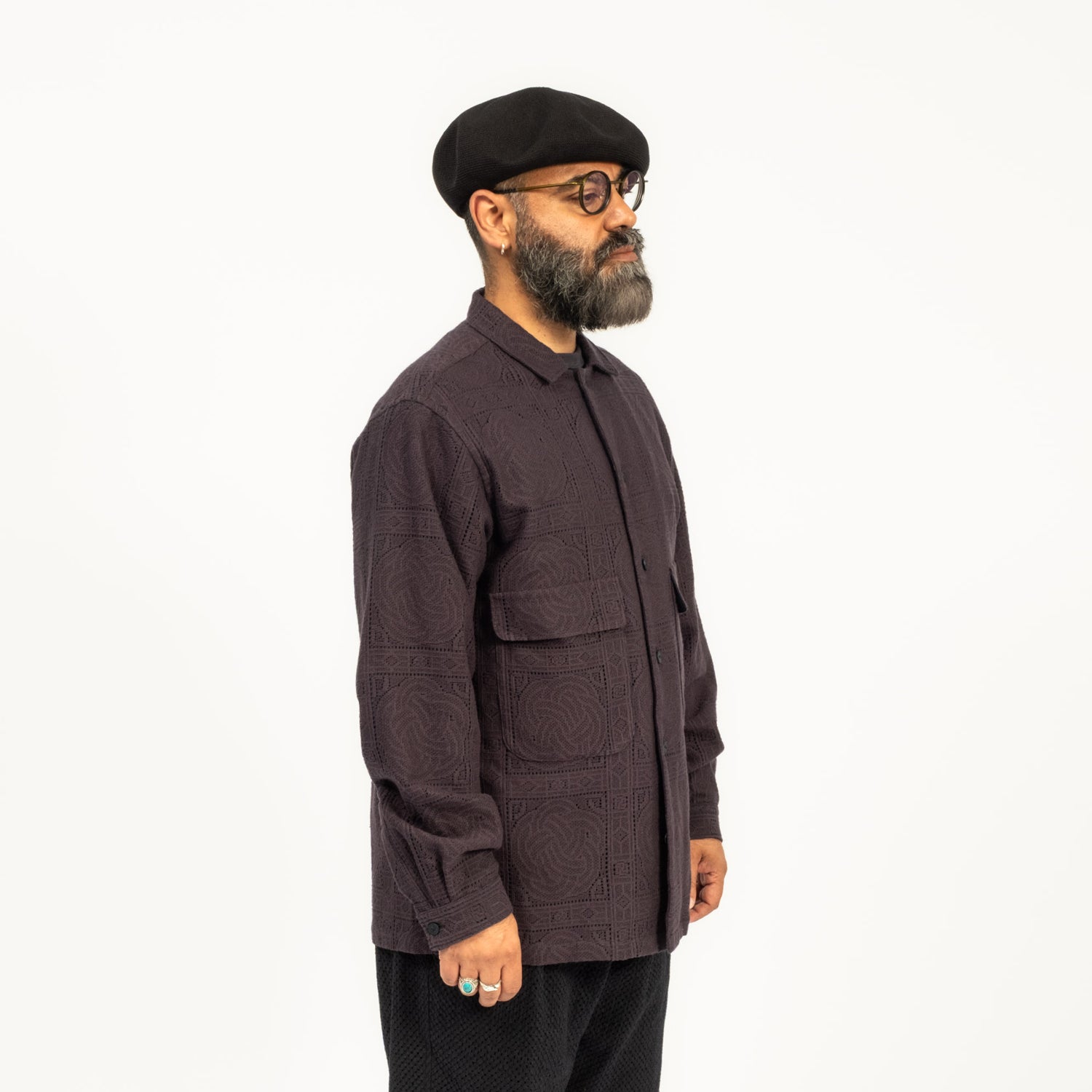 [BLUE BLUE JAPAN] J7223 MENS KNITTED -MIZUHIKI- LACELS SHIRT _ DARK NAVY