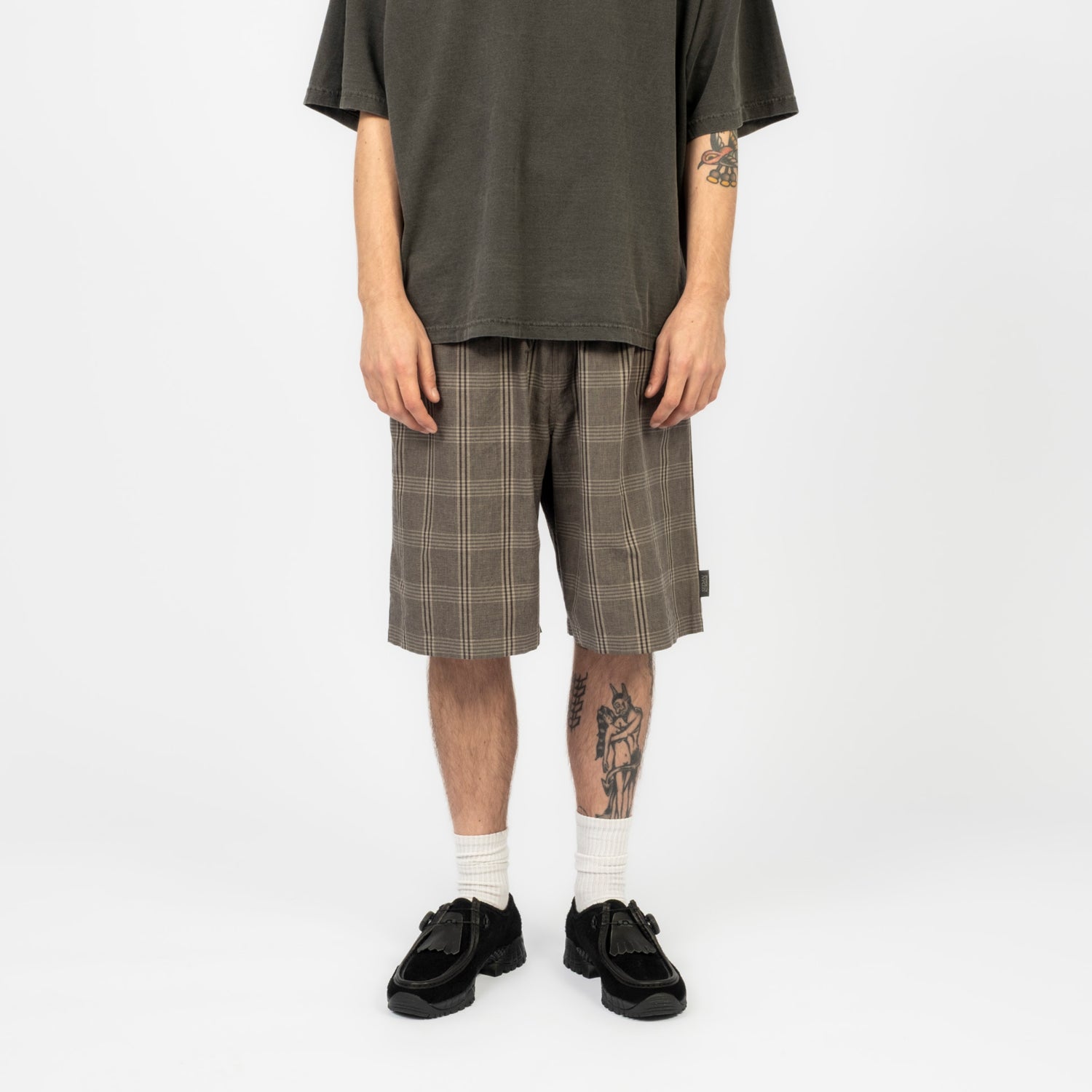[SEDAN ALL-PURPOSE] COTTON LINEN PLAID SHORT _ OLIVE HOUNDTOOTH