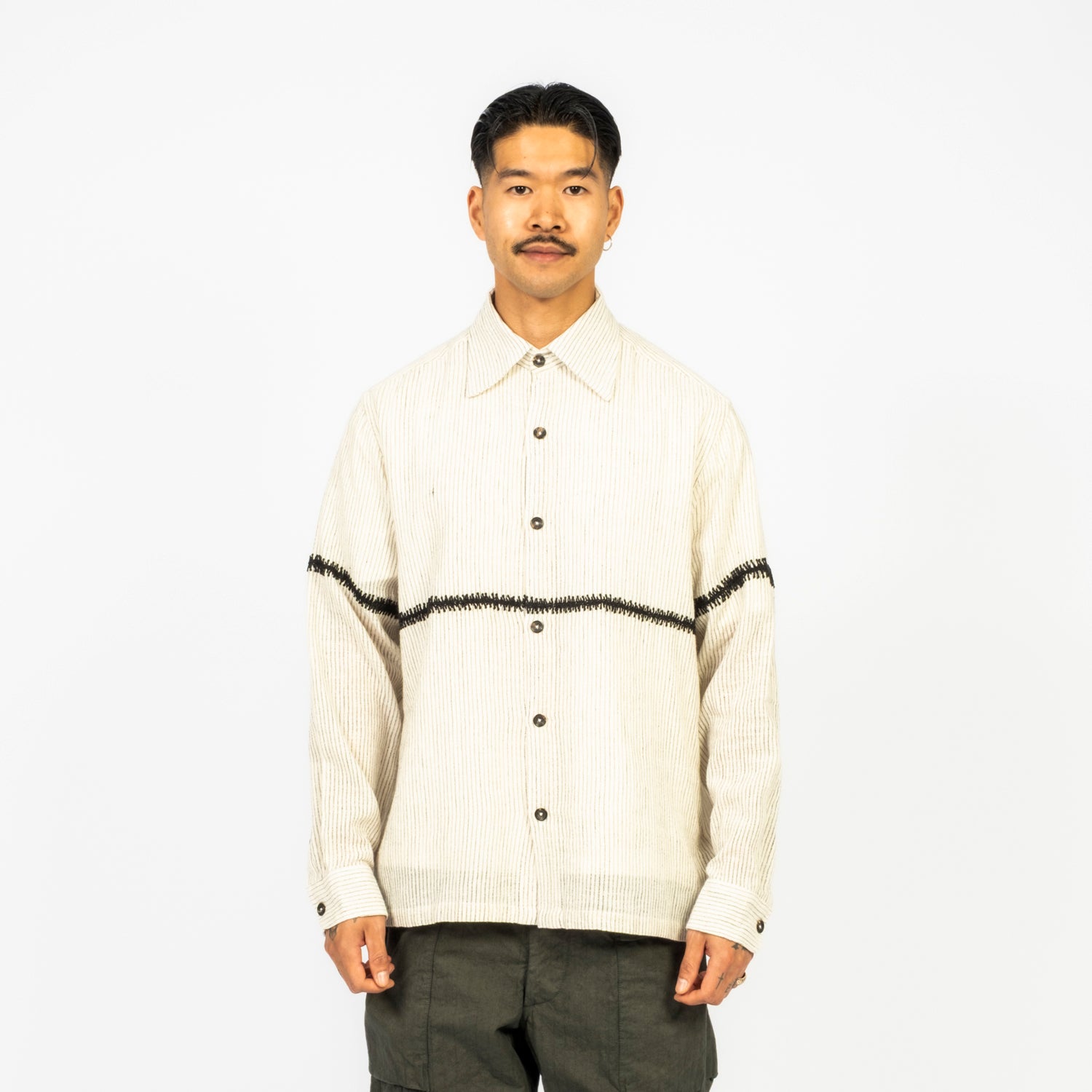 [KARTIK RESEARCH] SS26-57 RABARI SHIRT _ BROWN/ECRU