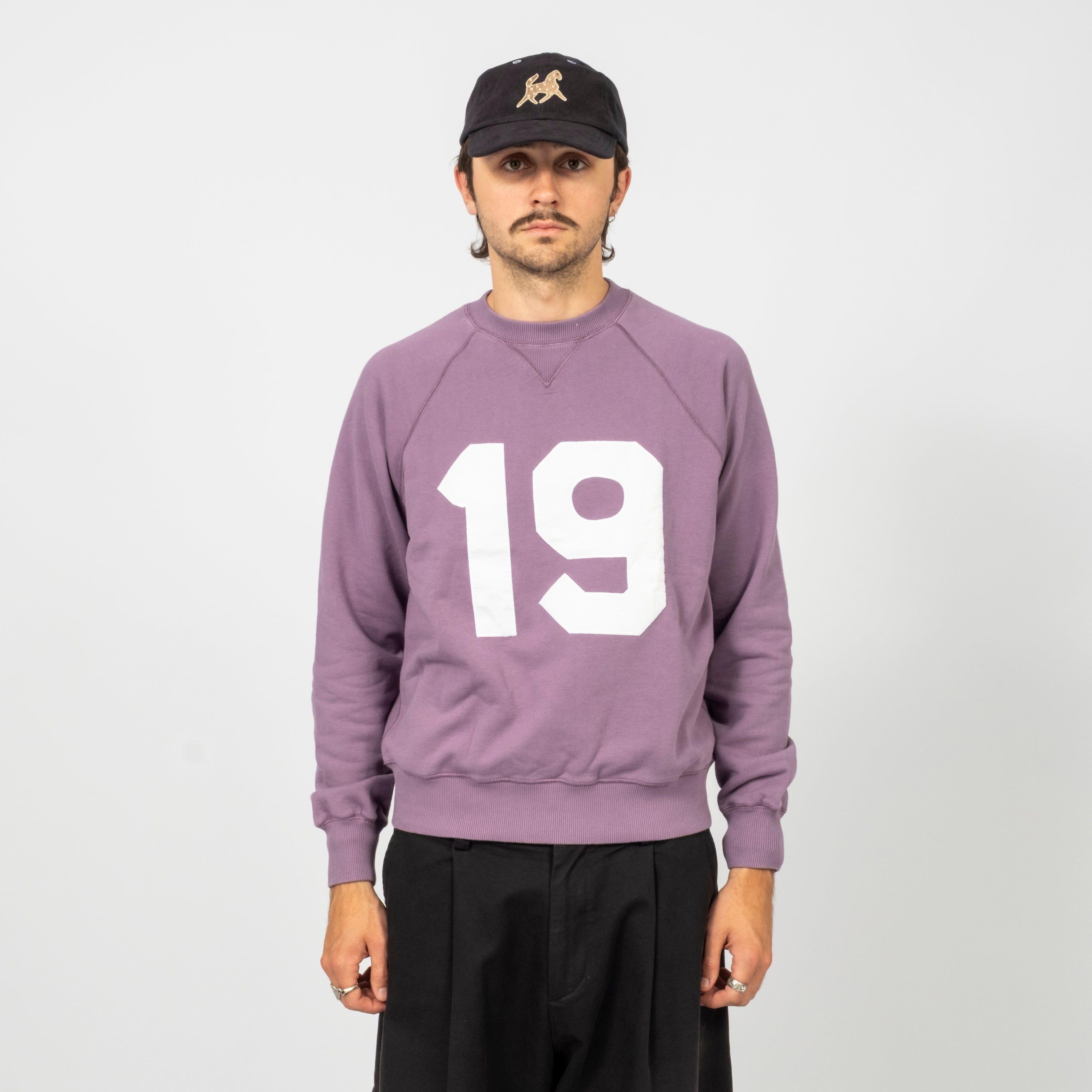 [DRAKE'S] '1977' APPLIQUÉ COTTON SWEATSHIRT _ FADED PURPLE