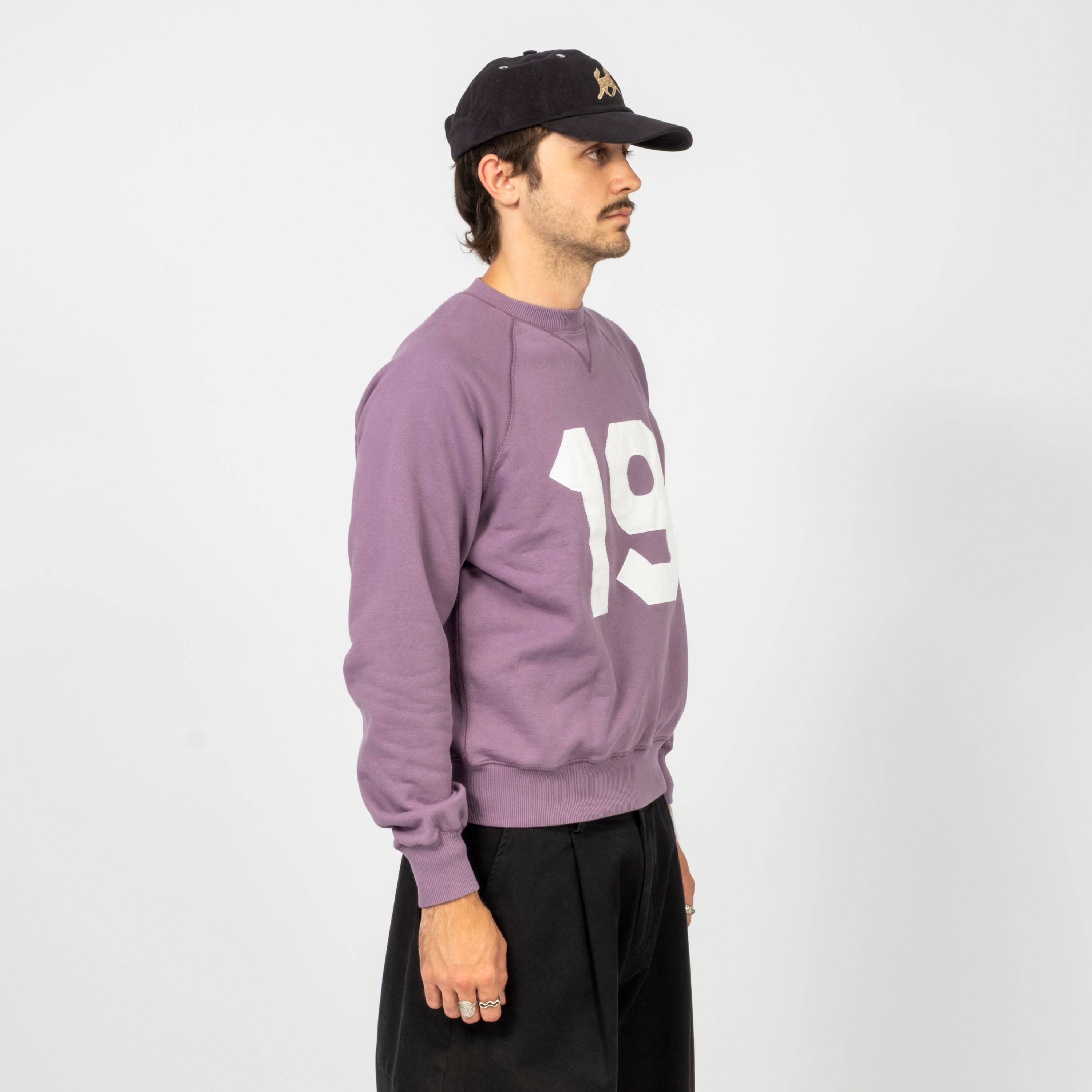 [DRAKE'S] '1977' APPLIQUÉ COTTON SWEATSHIRT _ FADED PURPLE