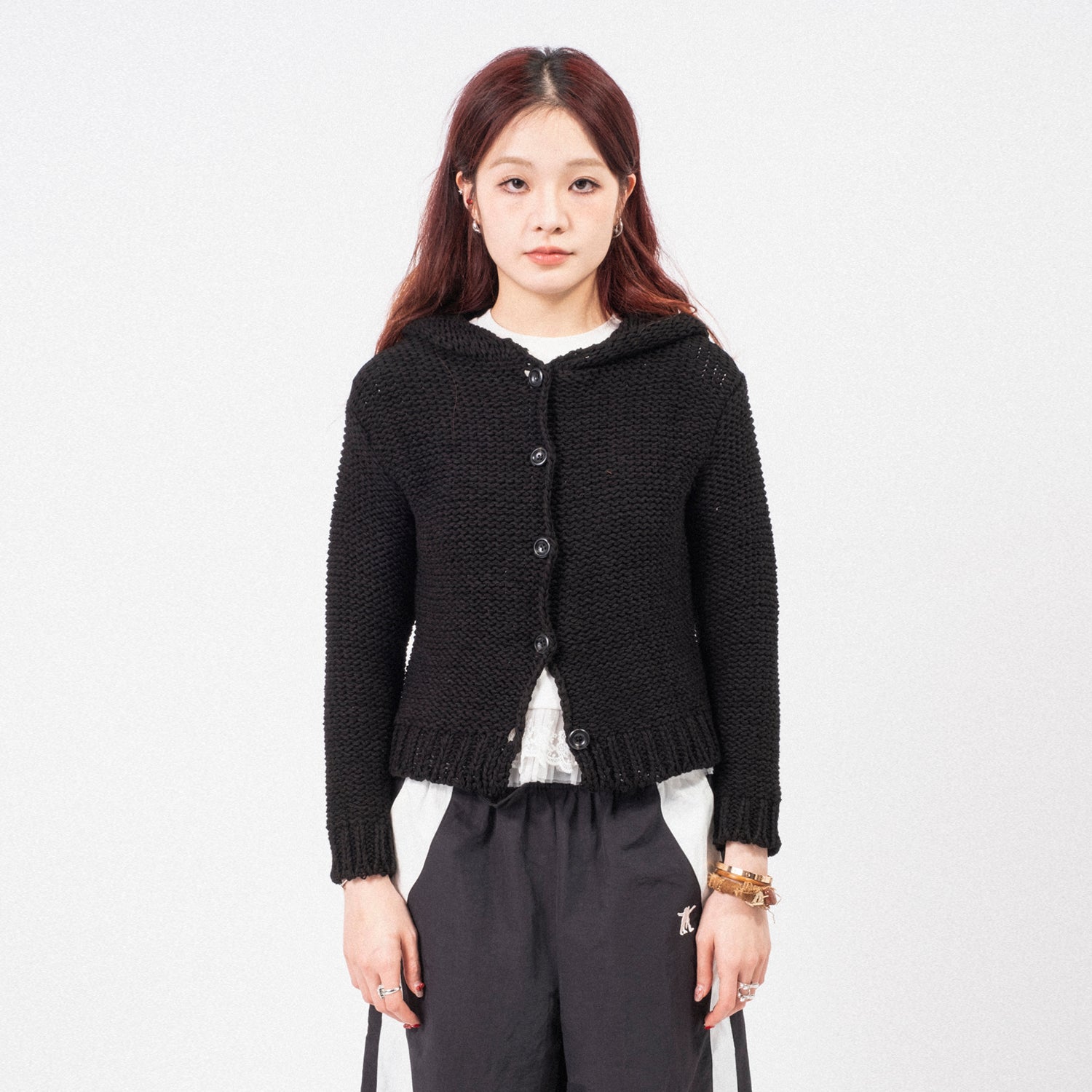 [OPEN YY] HOODED CHUNKY CARDIGAN _ BLACK