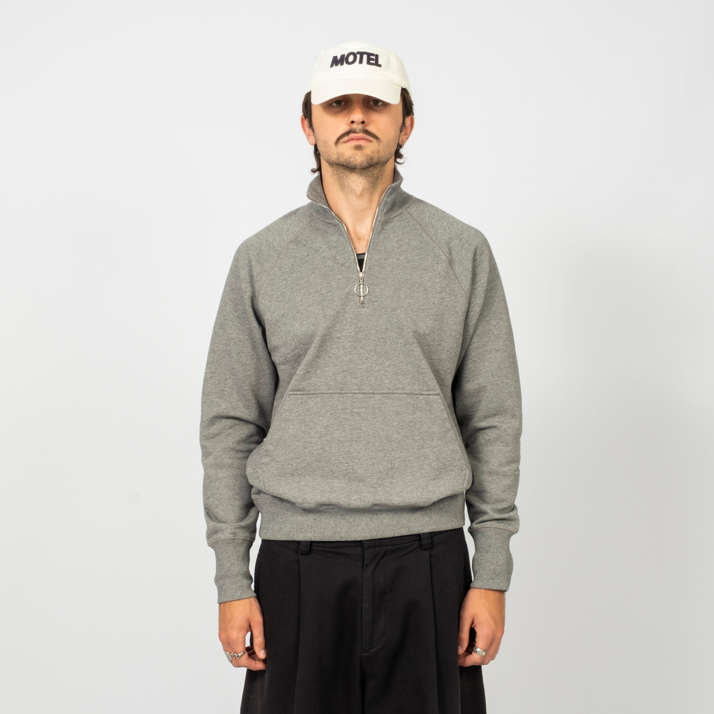 [DRAKE'S] COTTON QUARTER ZIP SWEATSHIRT _ GREY