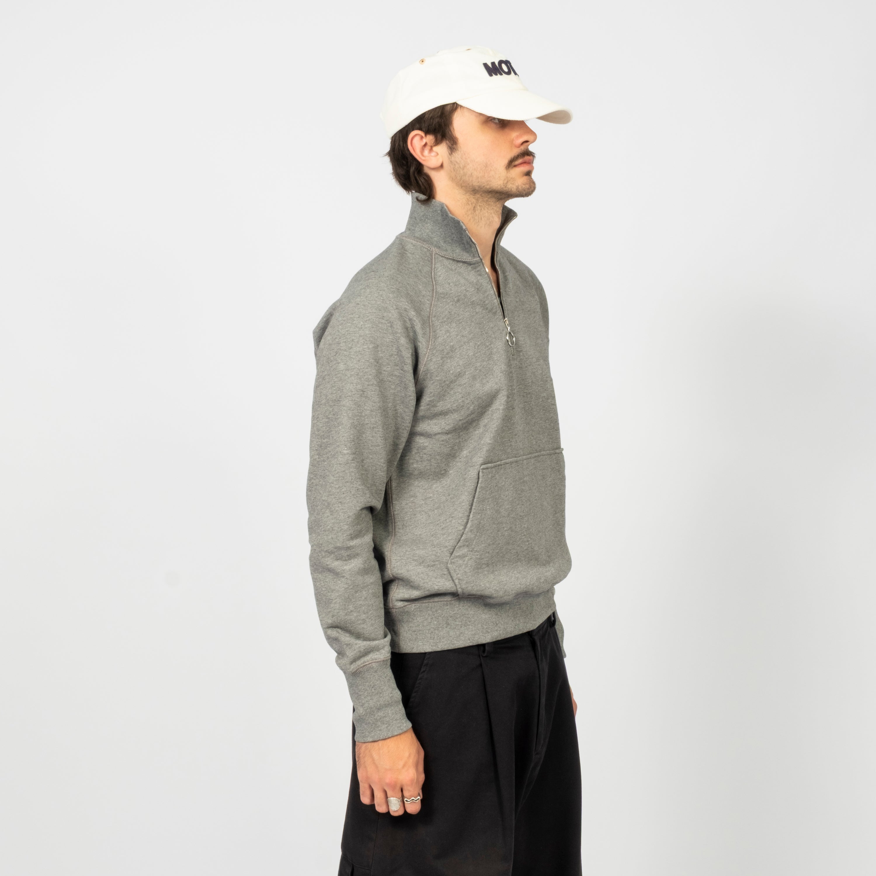 [DRAKE'S] COTTON QUARTER ZIP SWEATSHIRT _ GREY