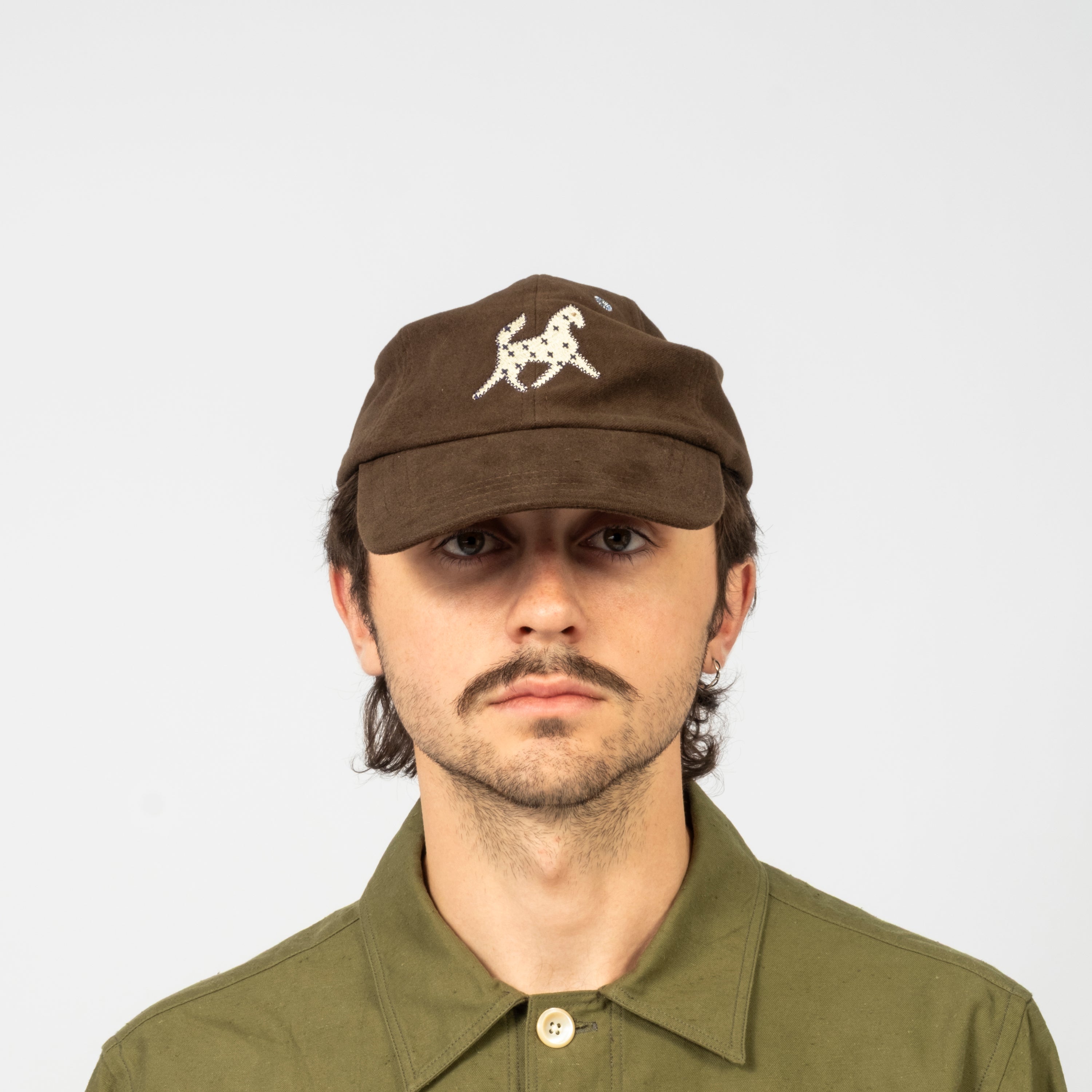 [DRAKE'S] BROWN HORSE EMBLEM MOLESKIN BASEBALL CAP