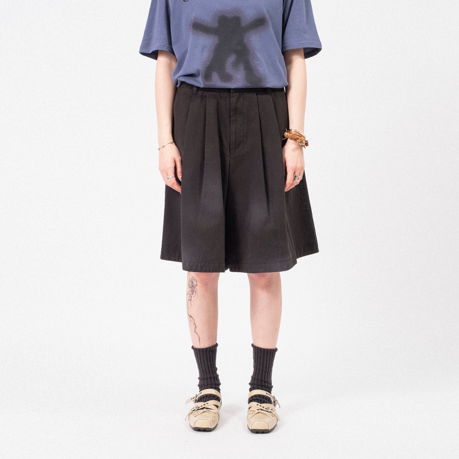 [OPEN YY] WASHED BERMUDA SHORTS _ BLACK