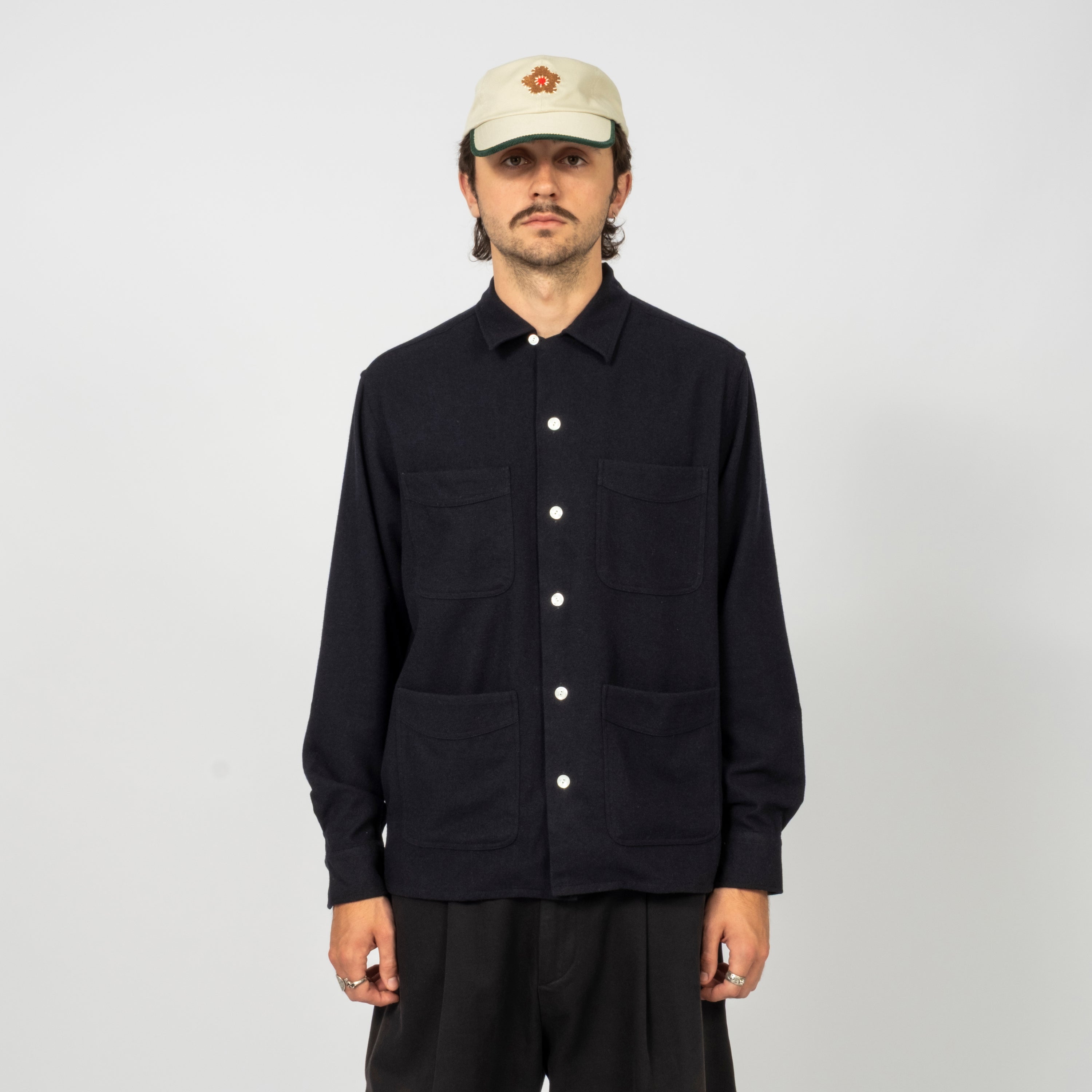 [DRAKE'S] FOUR POCKET LS CAMP COLLAR SHIRT _ NAVY