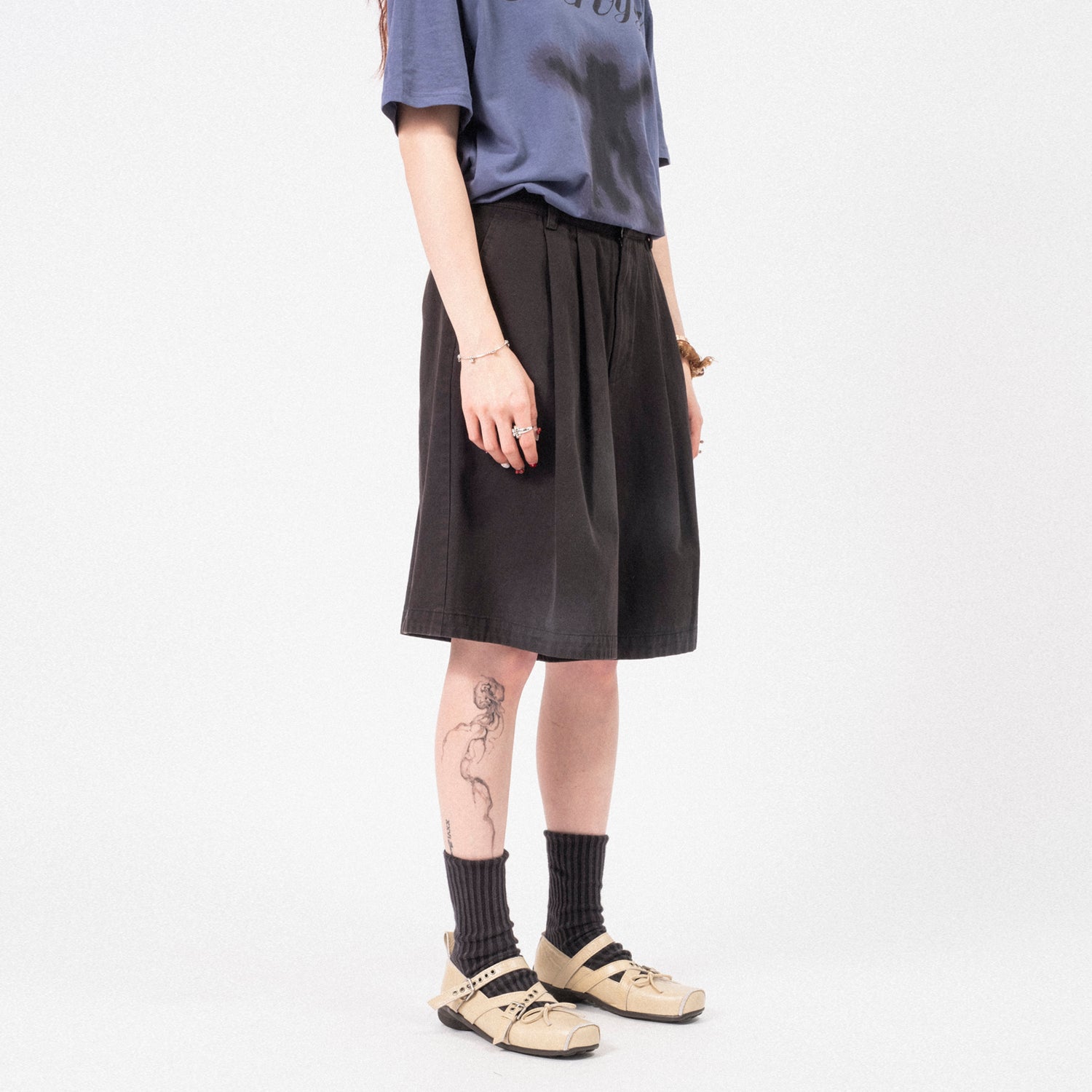 [OPEN YY] WASHED BERMUDA SHORTS _ BLACK