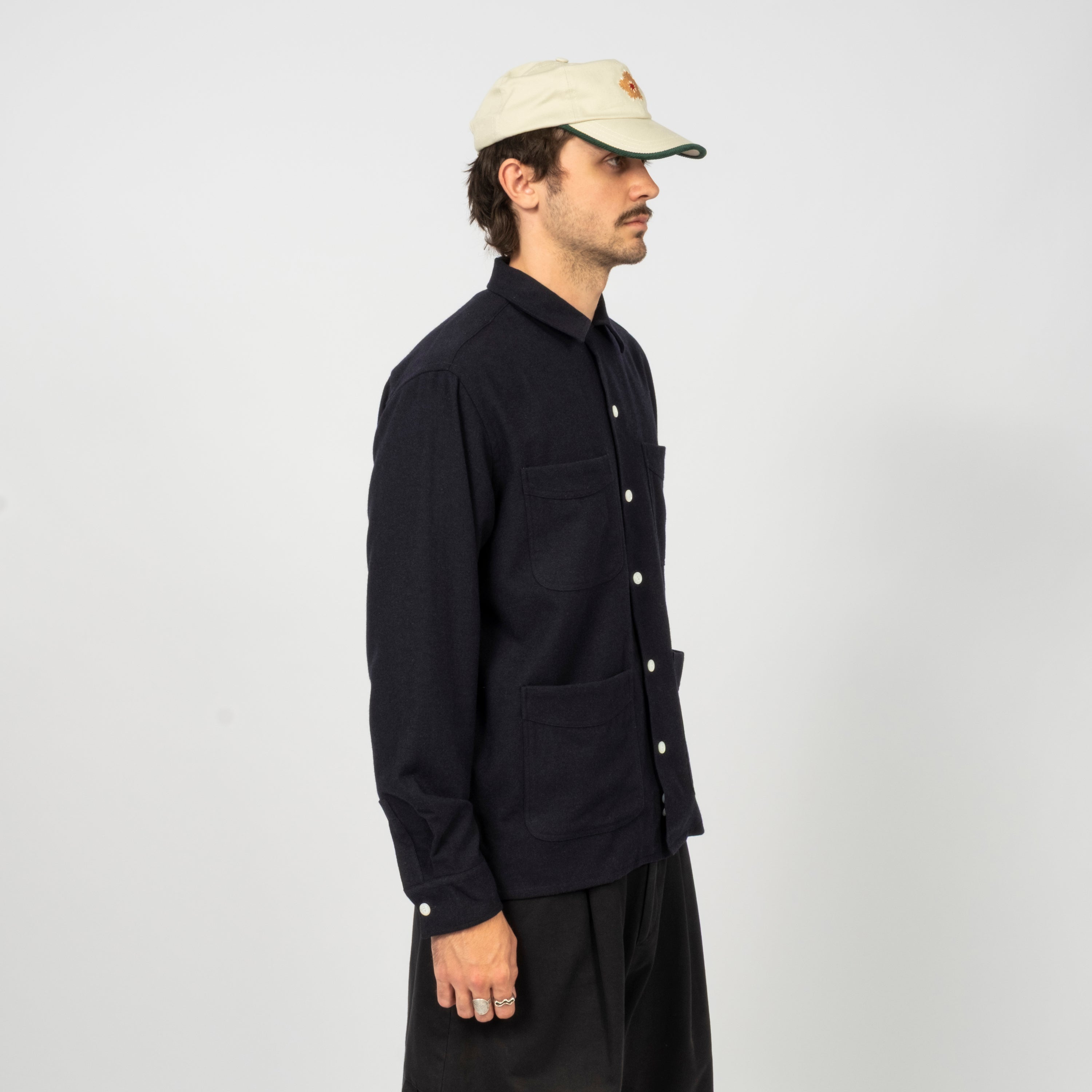 [DRAKE'S] FOUR POCKET LS CAMP COLLAR SHIRT _ NAVY