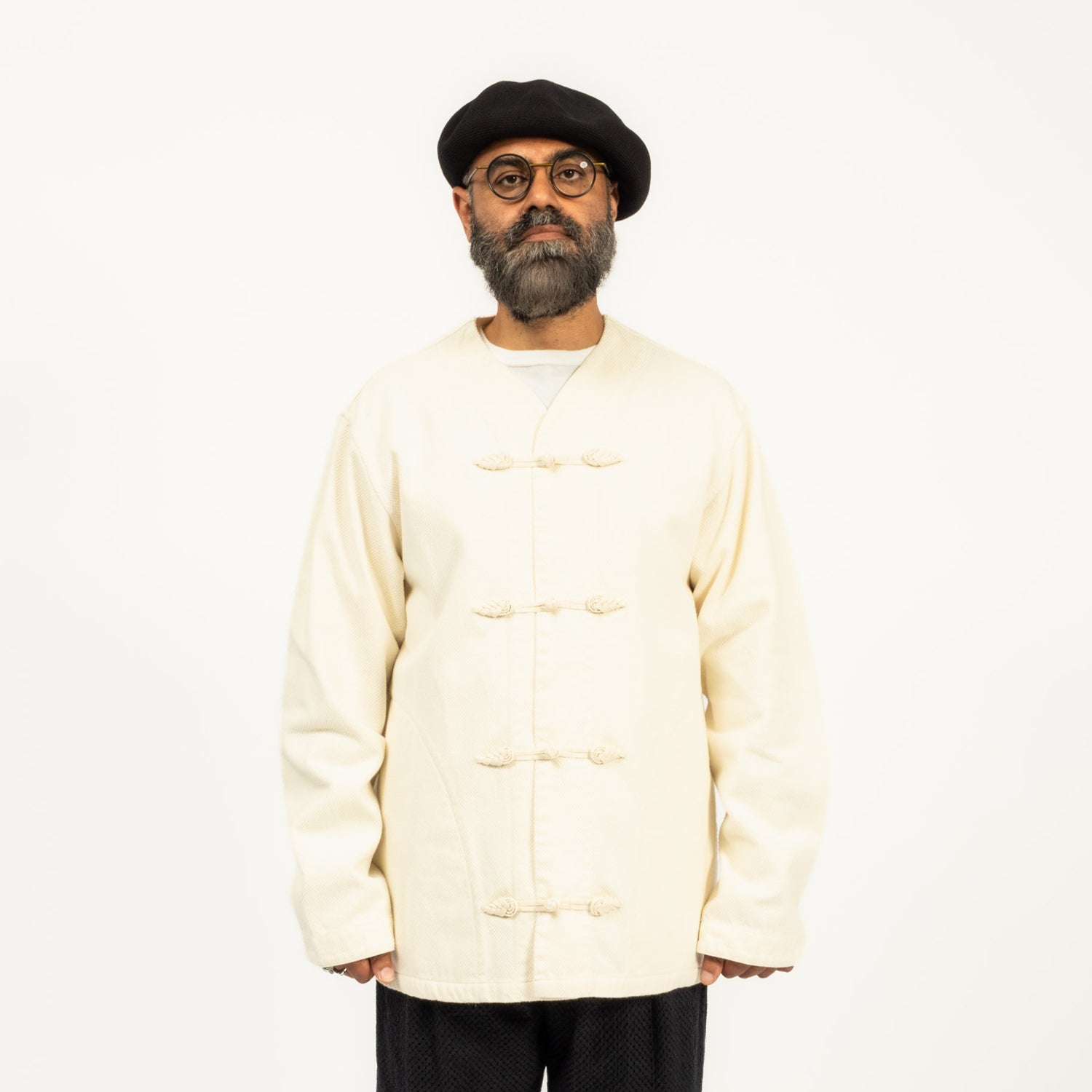 [BLUE BLUE JAPAN] J7202 MENS WOVEN FINE SASHIKO ORIENTAL LIGHTWEIGHT JACKET _ NATURAL