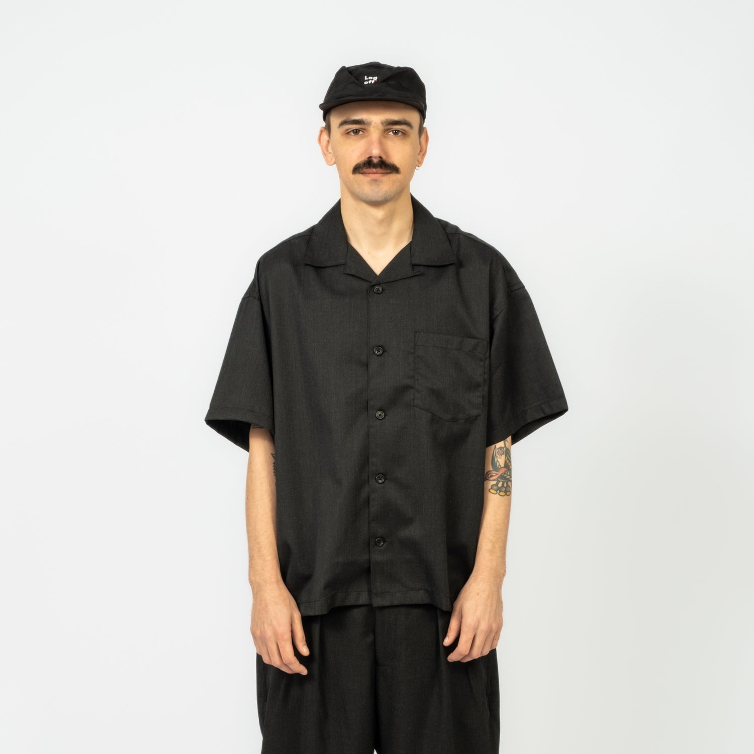 [IS-NESS] OPEN SHIRT _ CHARCOAL