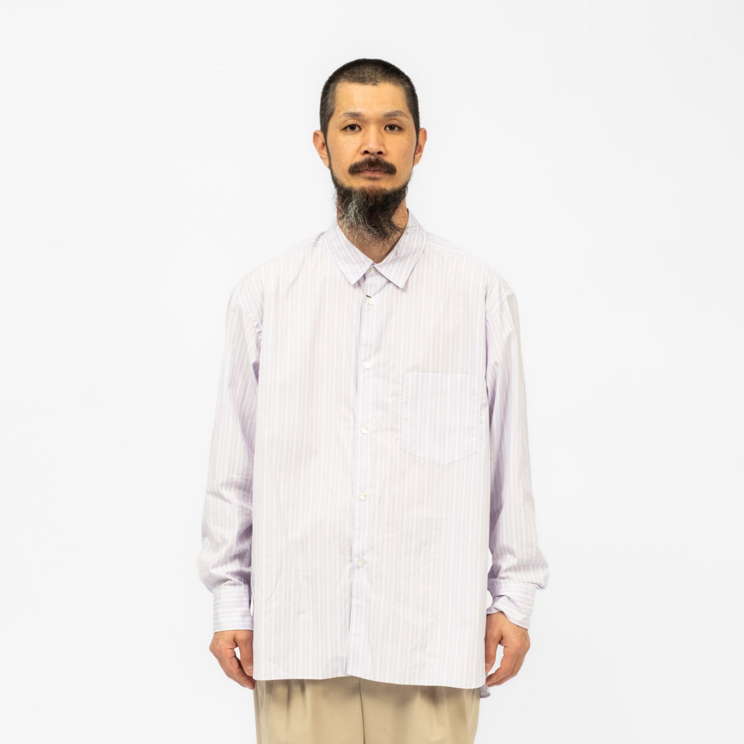 [URU TOKYO] REGULAR COLLAR OVER SHIRTS B _ LAVENDER STRIPE