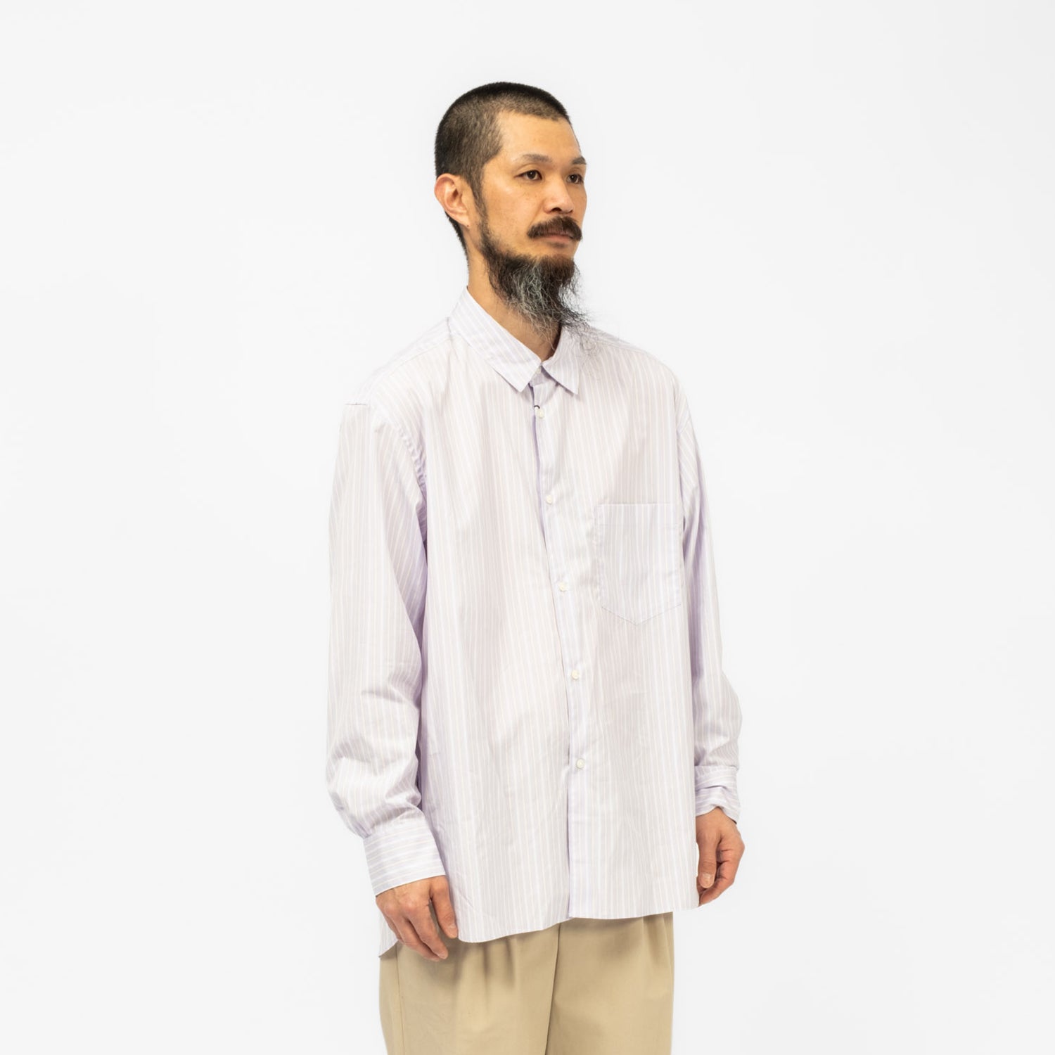 [URU TOKYO] REGULAR COLLAR OVER SHIRTS B _ LAVENDER STRIPE