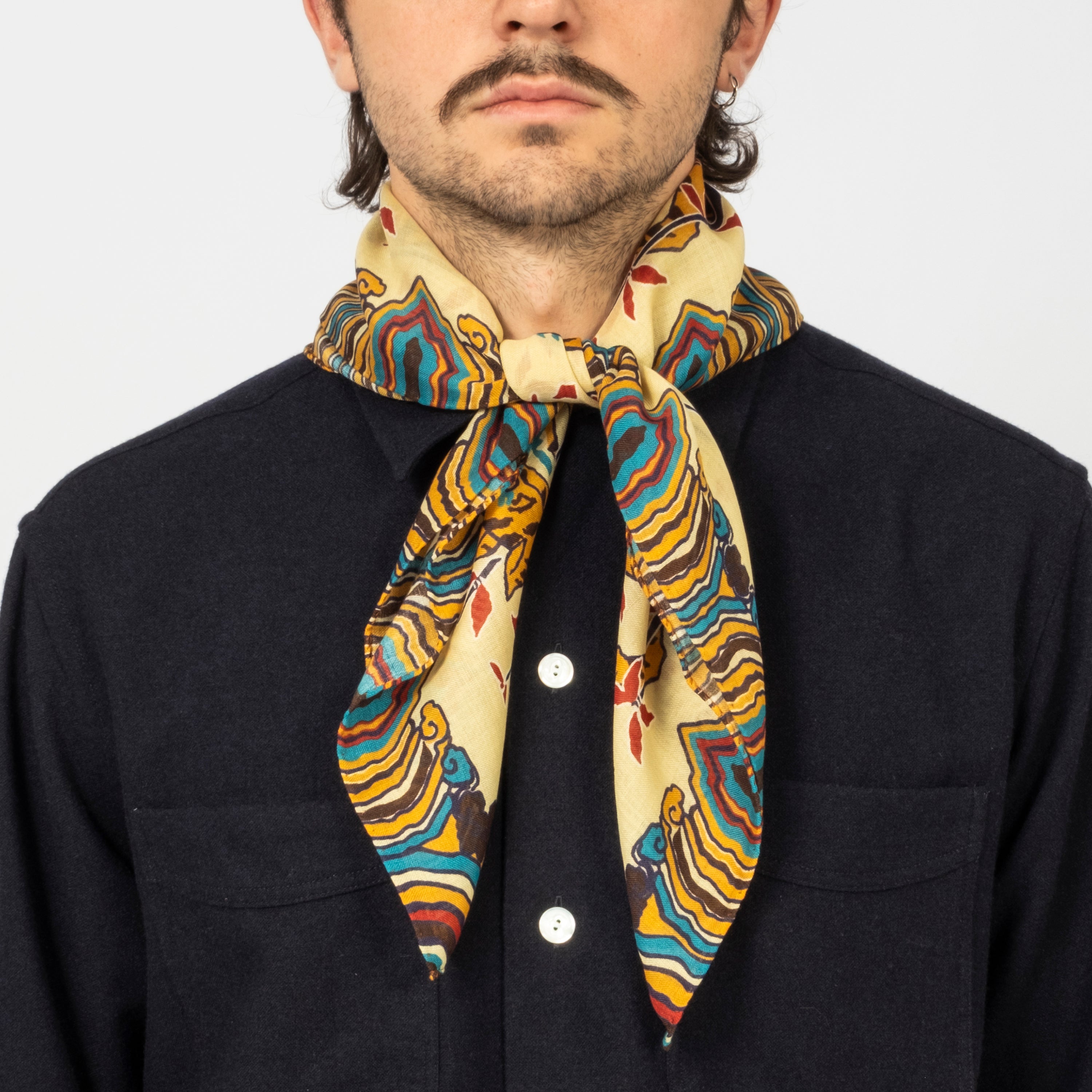 [DRAKE'S] ECRU TIGERS PRINT WOOL-SILK BANDANA
