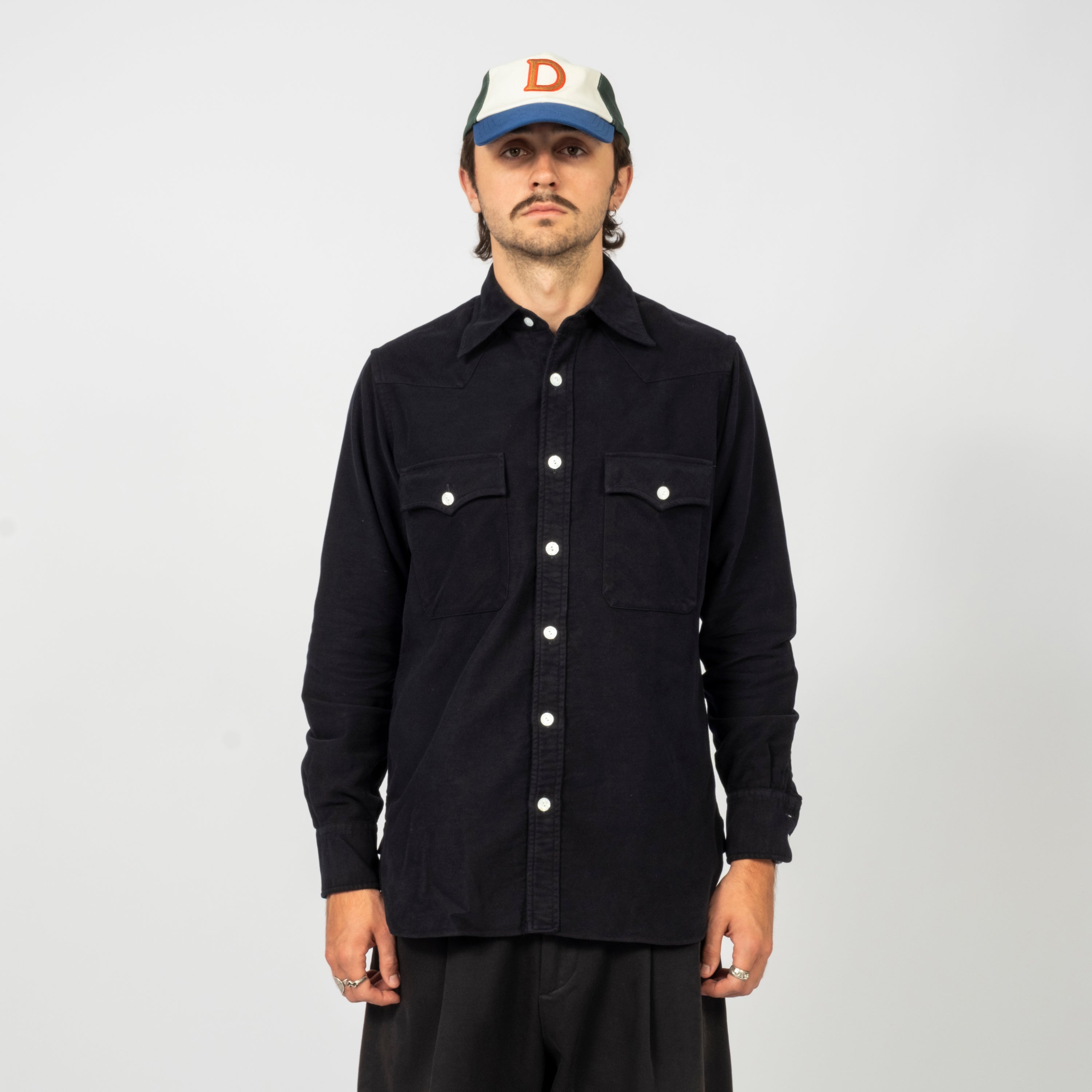 [DRAKE'S] MOLESKINE WESTERN SHIRT _ NAVY